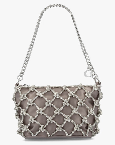 Guess Zalina Silver Diamante Knot Top Zip Shoulder Bag