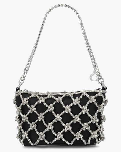 Guess Zalina Black Diamante Knot Top Zip Shoulder Bag