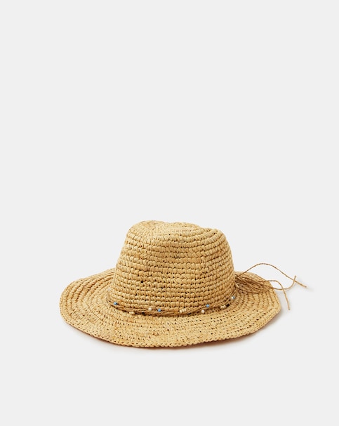 Accessorize Beaded Trim Woven Hat