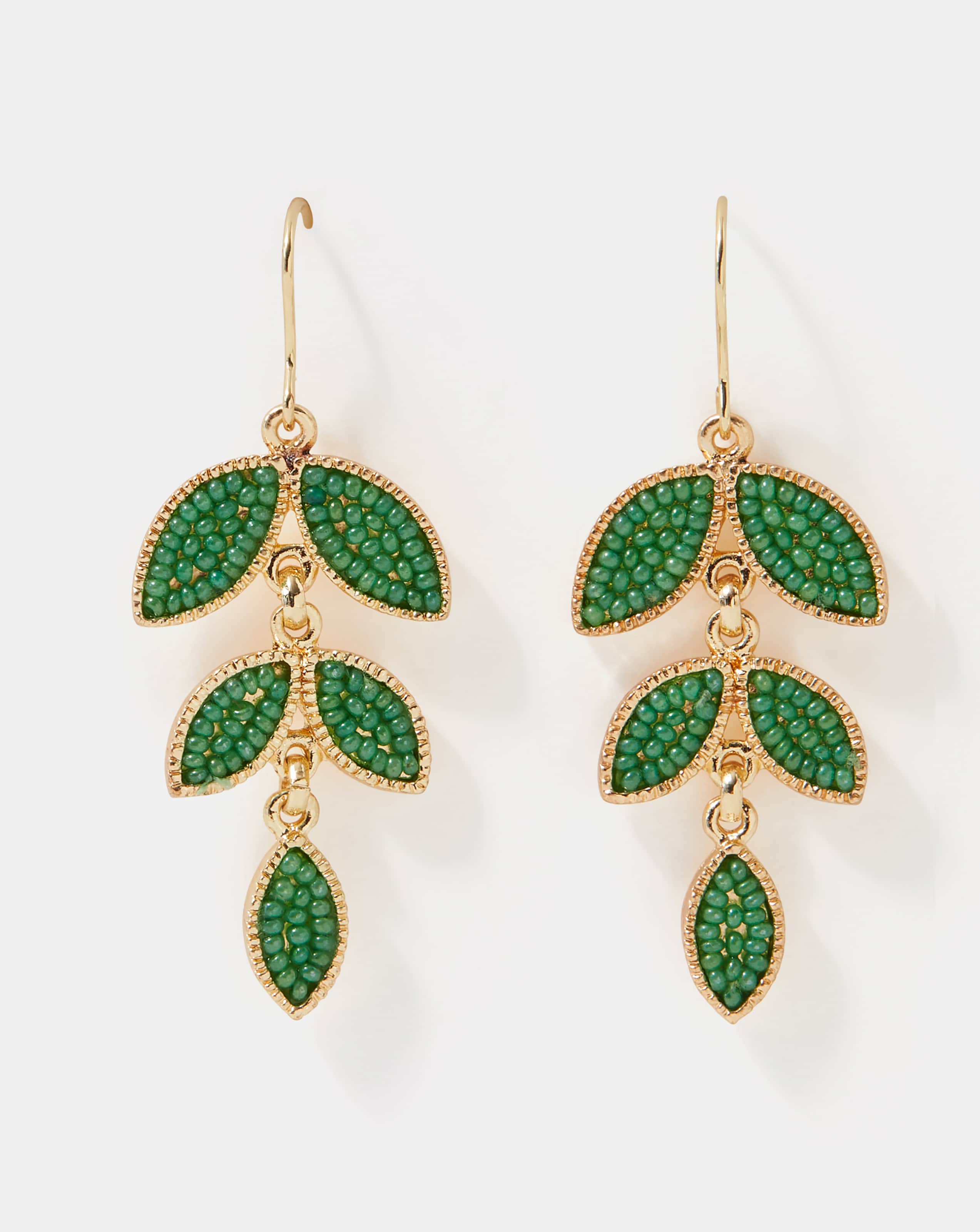 New In - Accessorize Beaded Leaf Drop Earrings