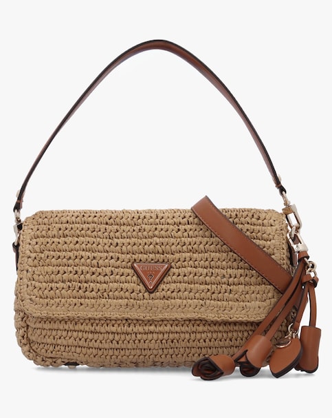 Guess Ofelia Woven Straw Natural Cognac Shoulder Bag