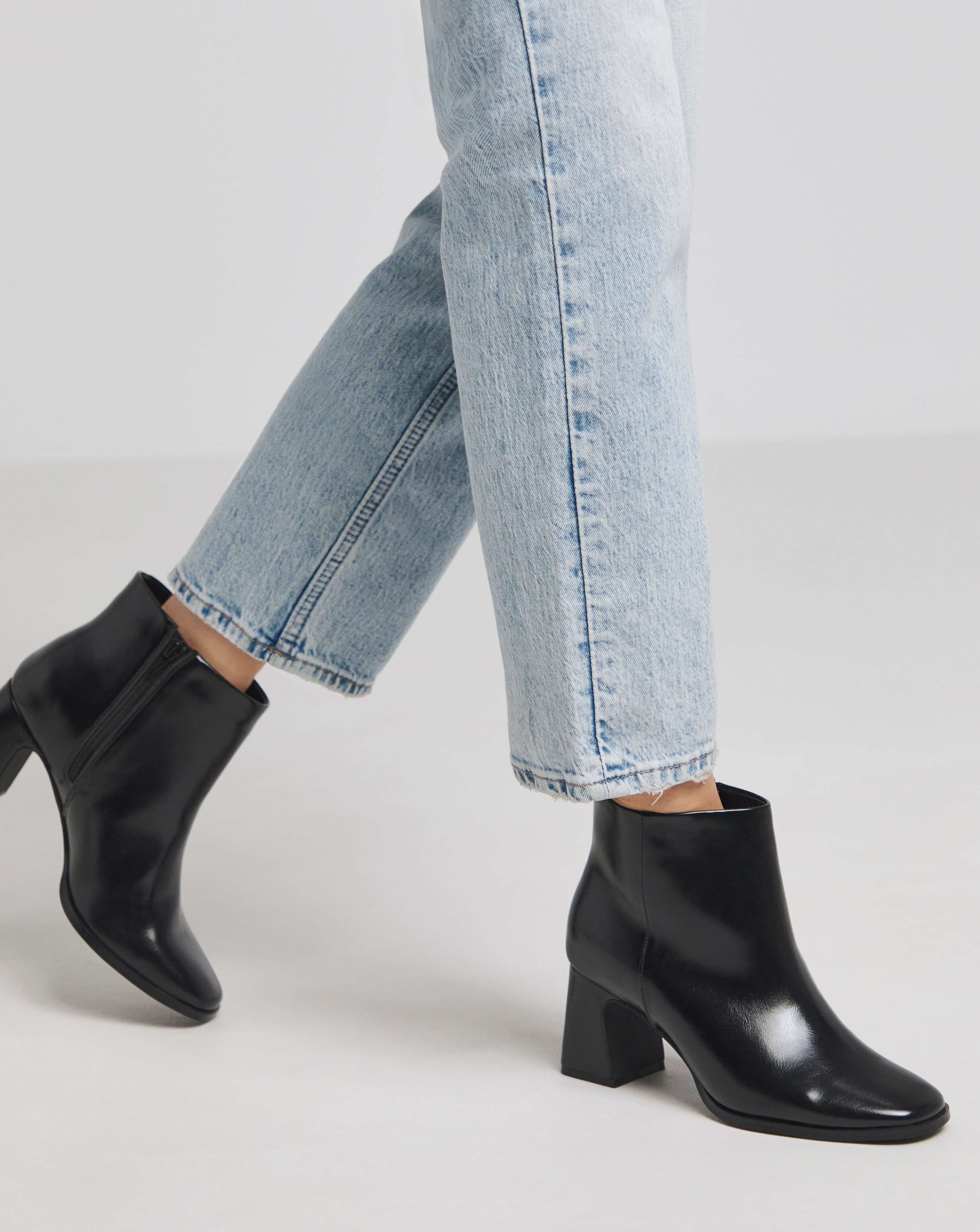 Block Heel Low Cut Boots Wide