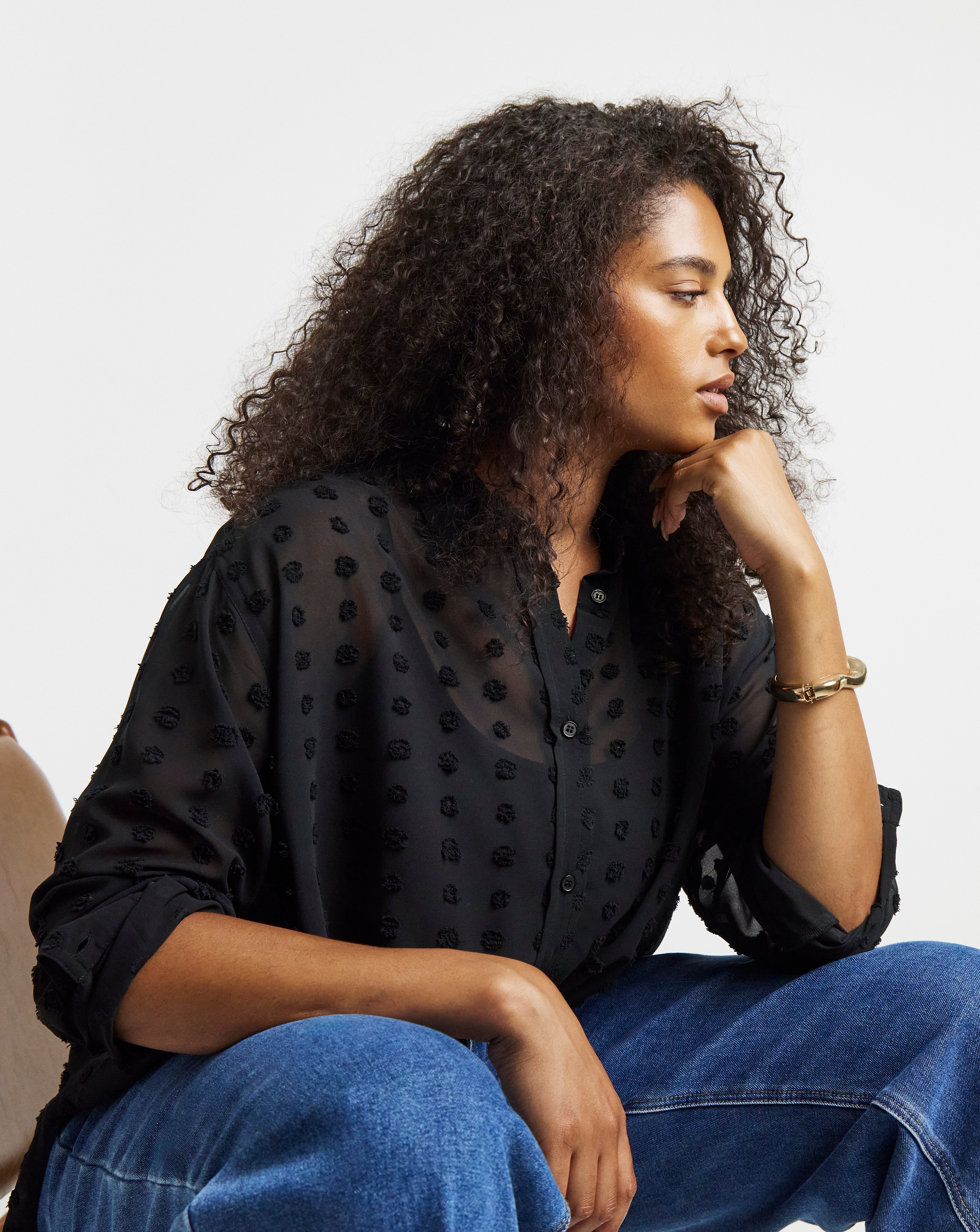 Black Relaxed Dip Back Dobby Shirt