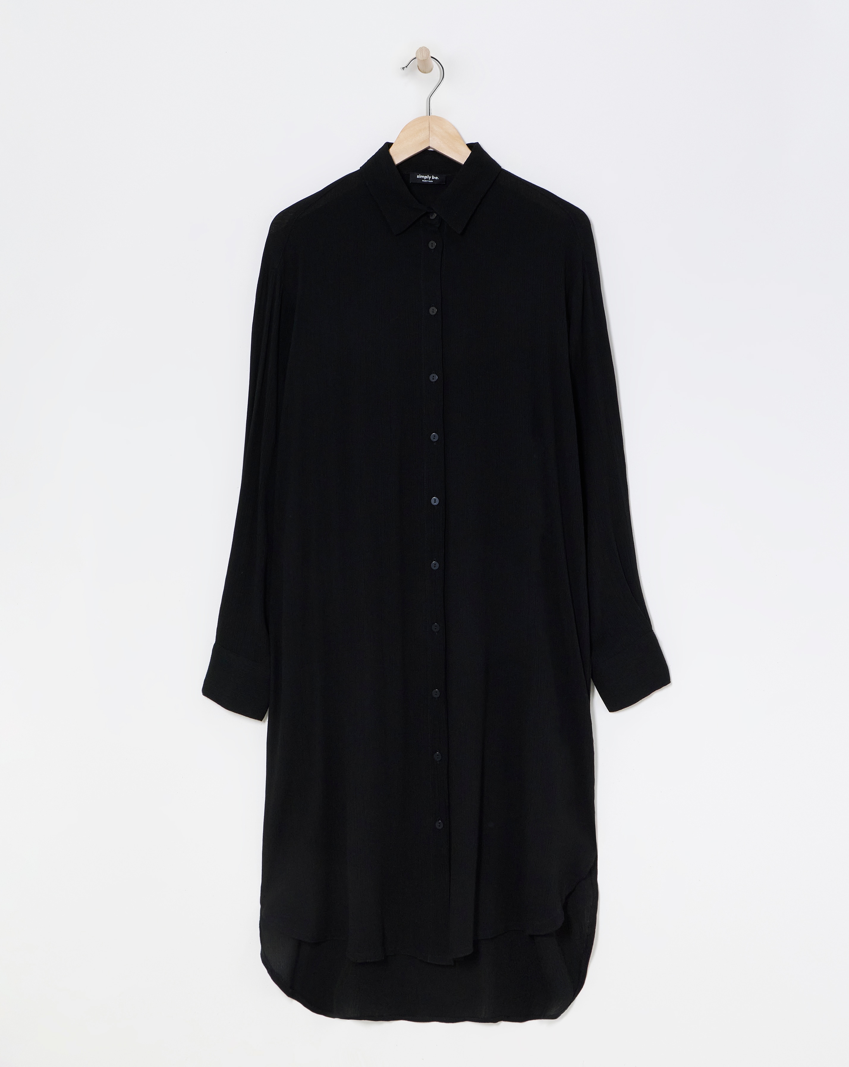 Simply Be Black Longline Crinkle Shirt