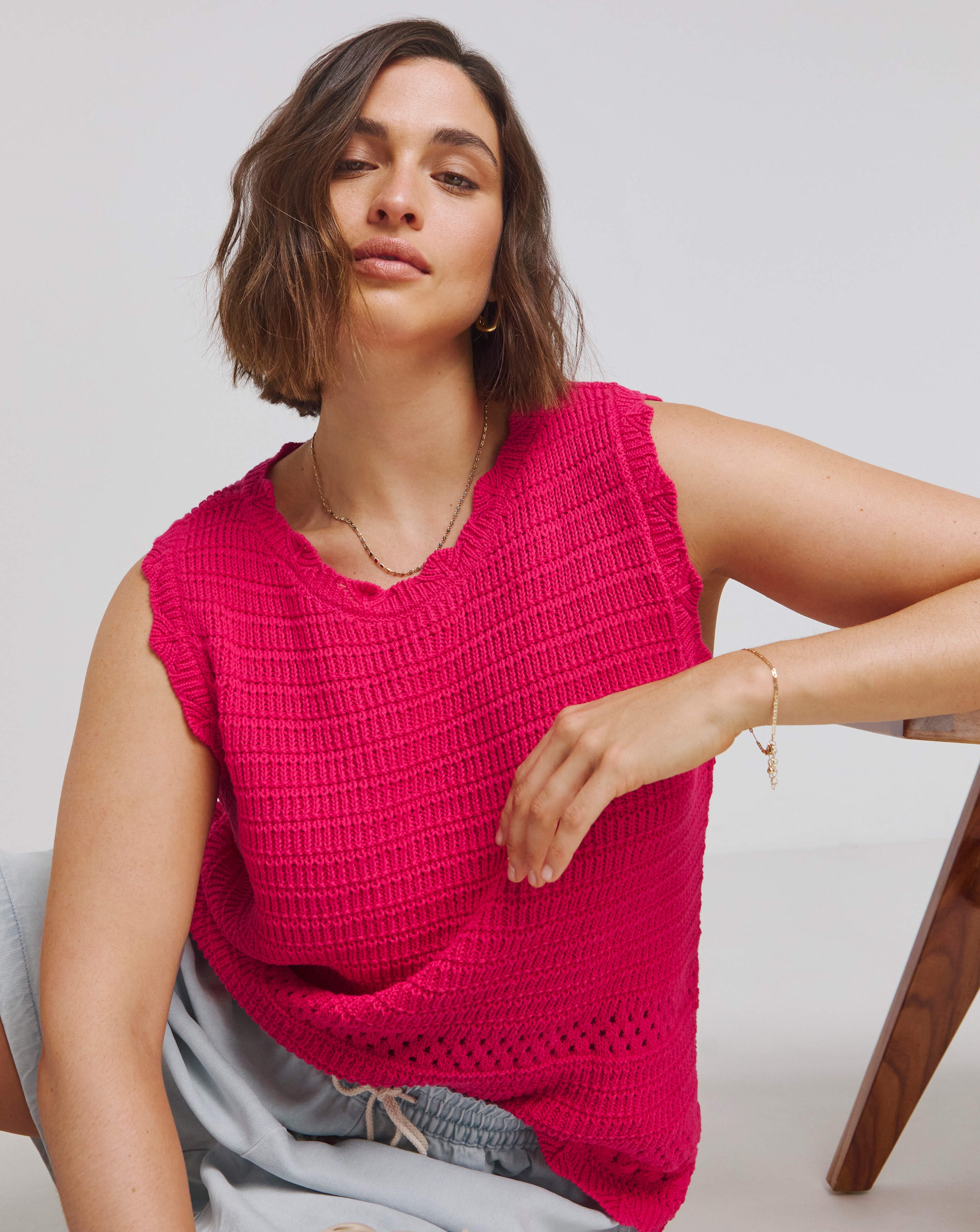 Simply Be Pink Crochet Knitted Vest
