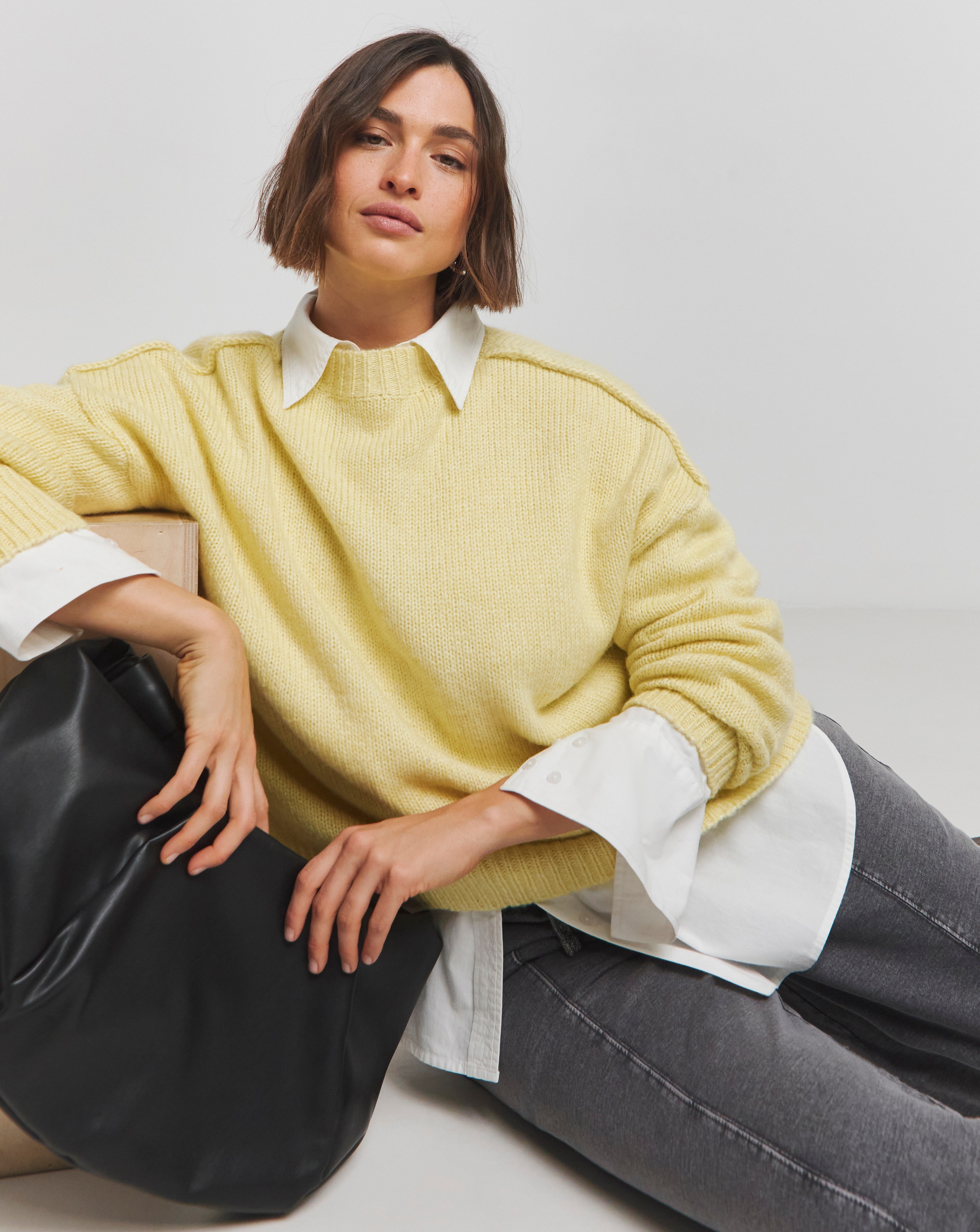 Yellow Exposed Seam Mock Neck Jumper