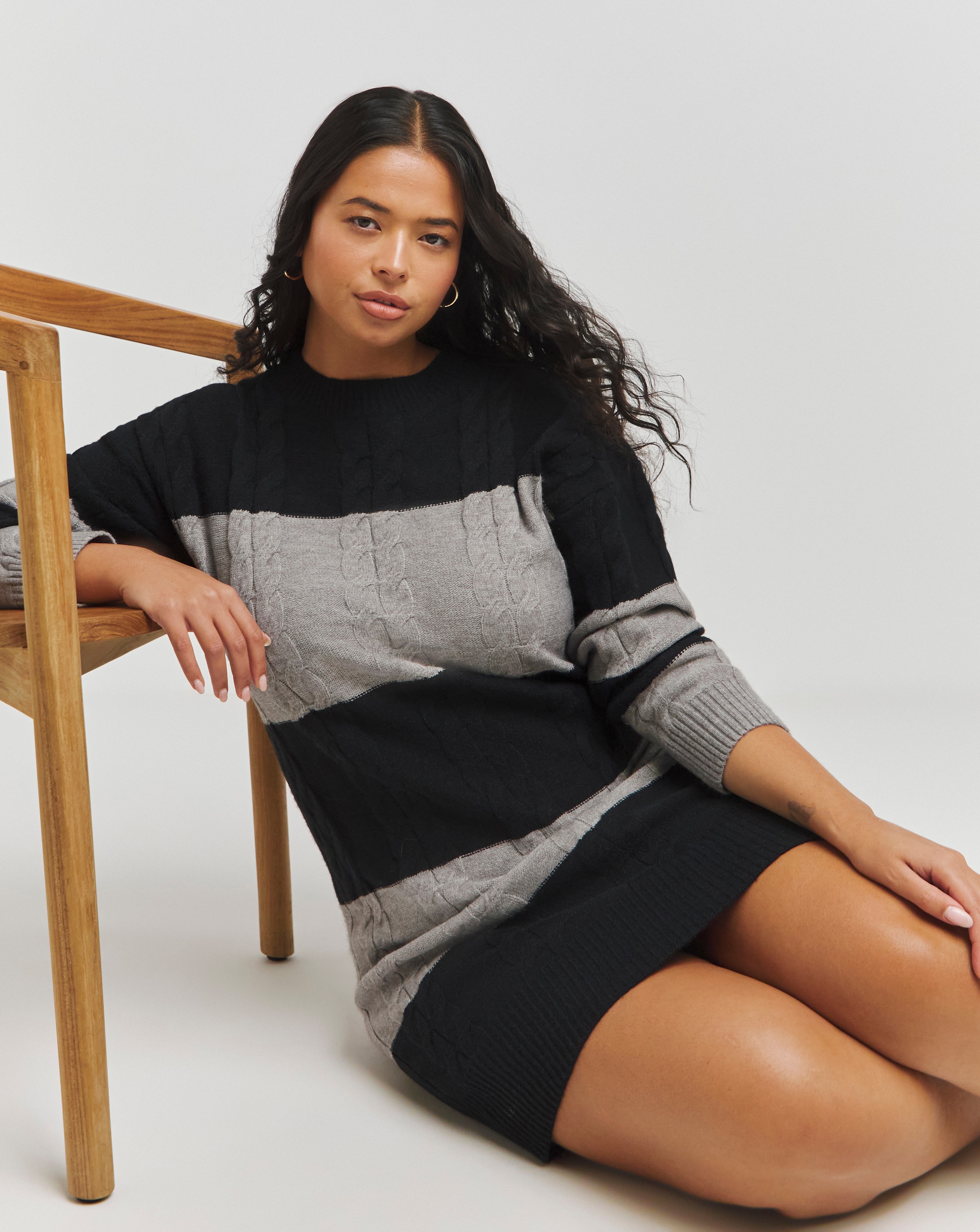 Simply Be - Women's Stripe Cable Knit Dress - Size 8/10 - Grey/black - 56% Polyester 26% Polyamide 18% Acrylic