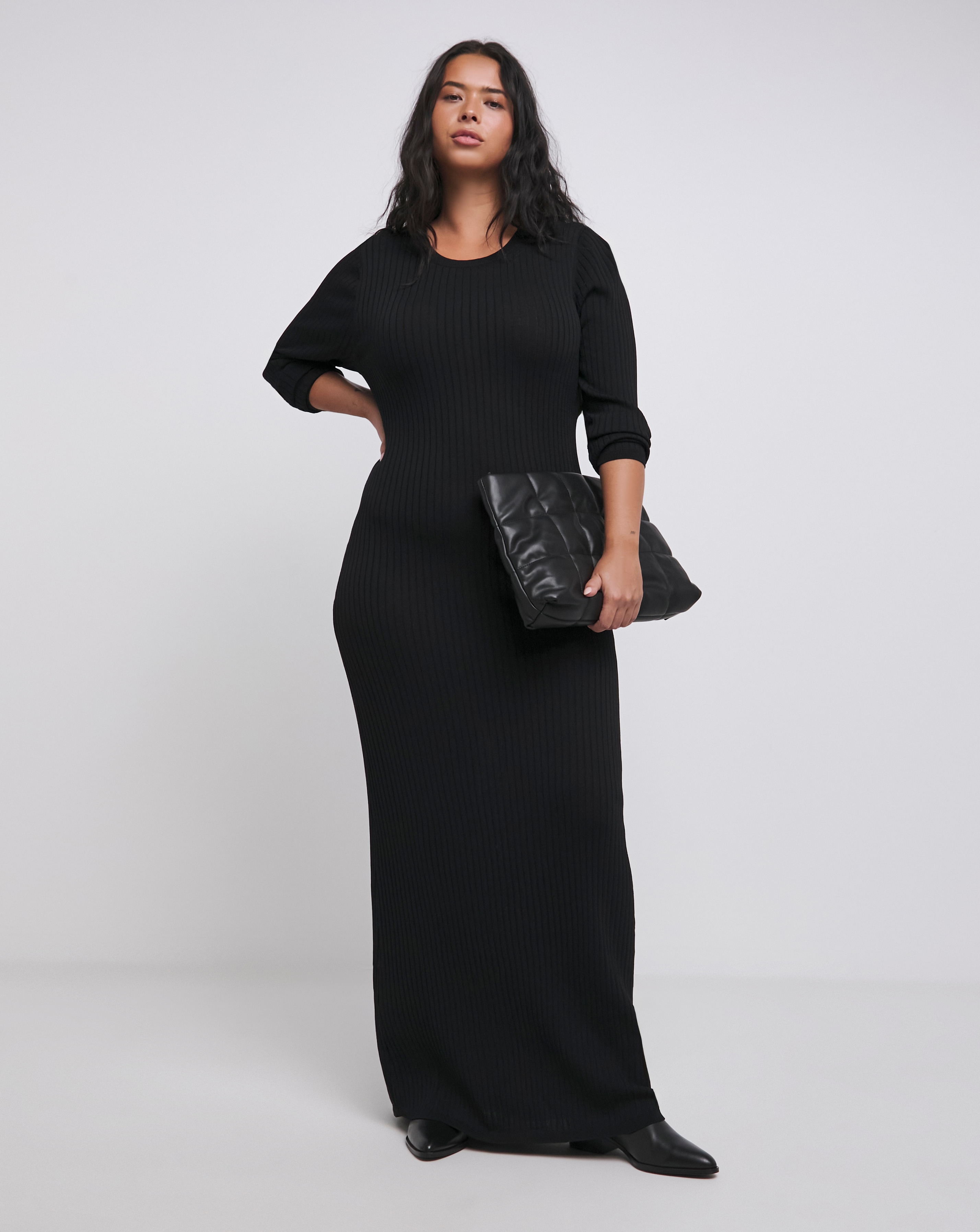 Simply Be - Women's Full Hem Maxi Rib Knit Dress - Size 8/10 - Black - 70% Viscose, 30% Nylon