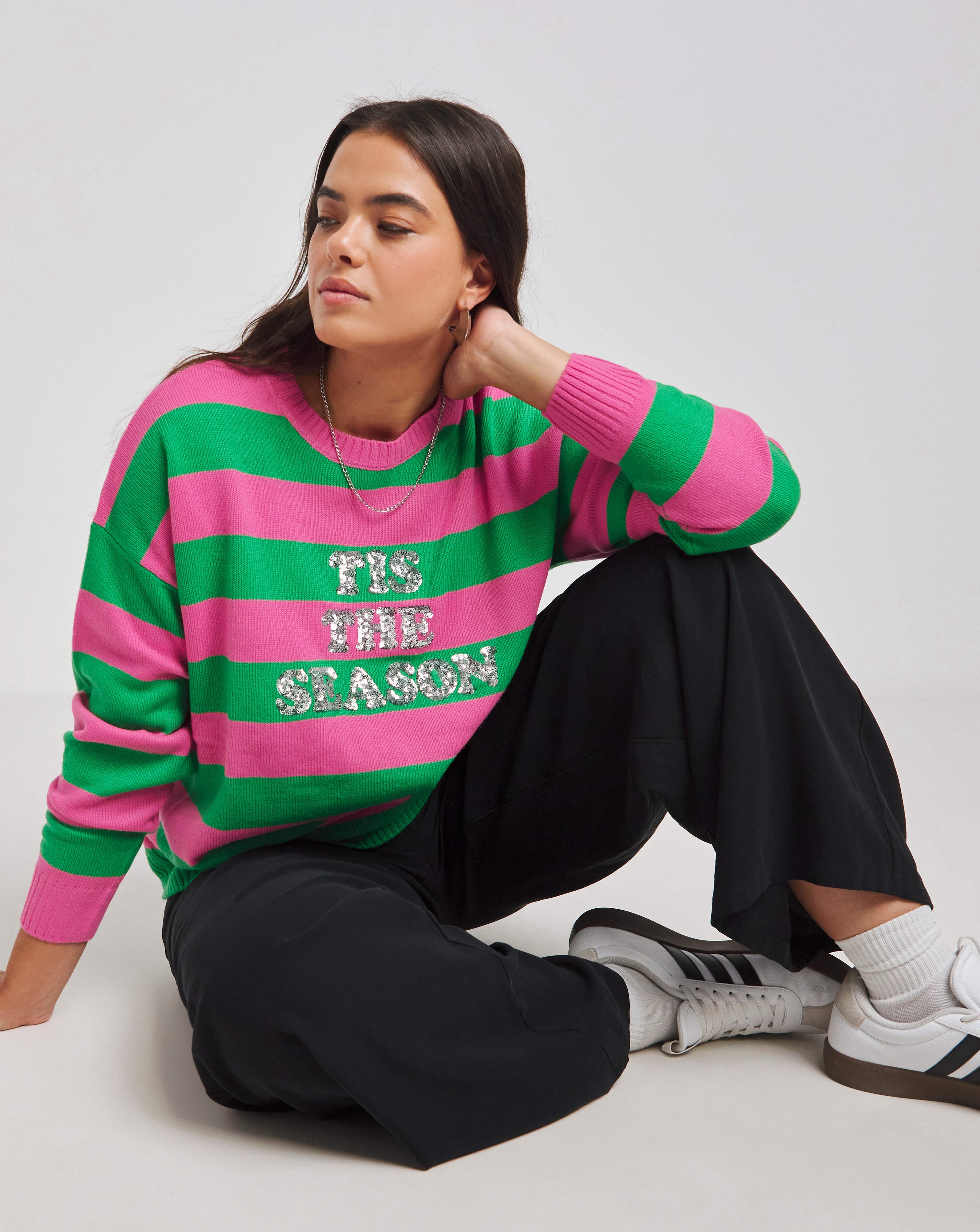 Tis The Season Sequin Stripe Jumper