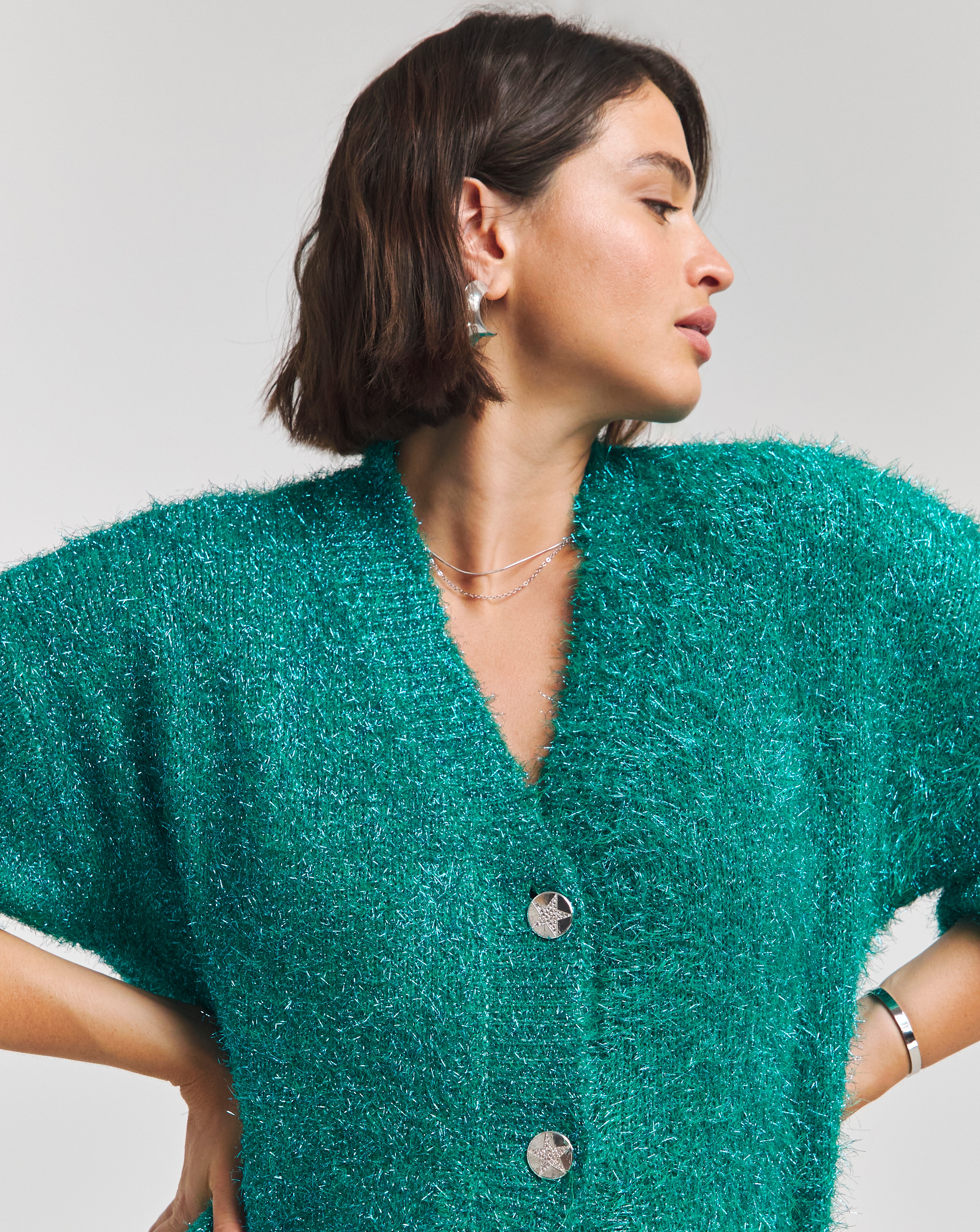 SBE X TW Green Tinsel Cardigan