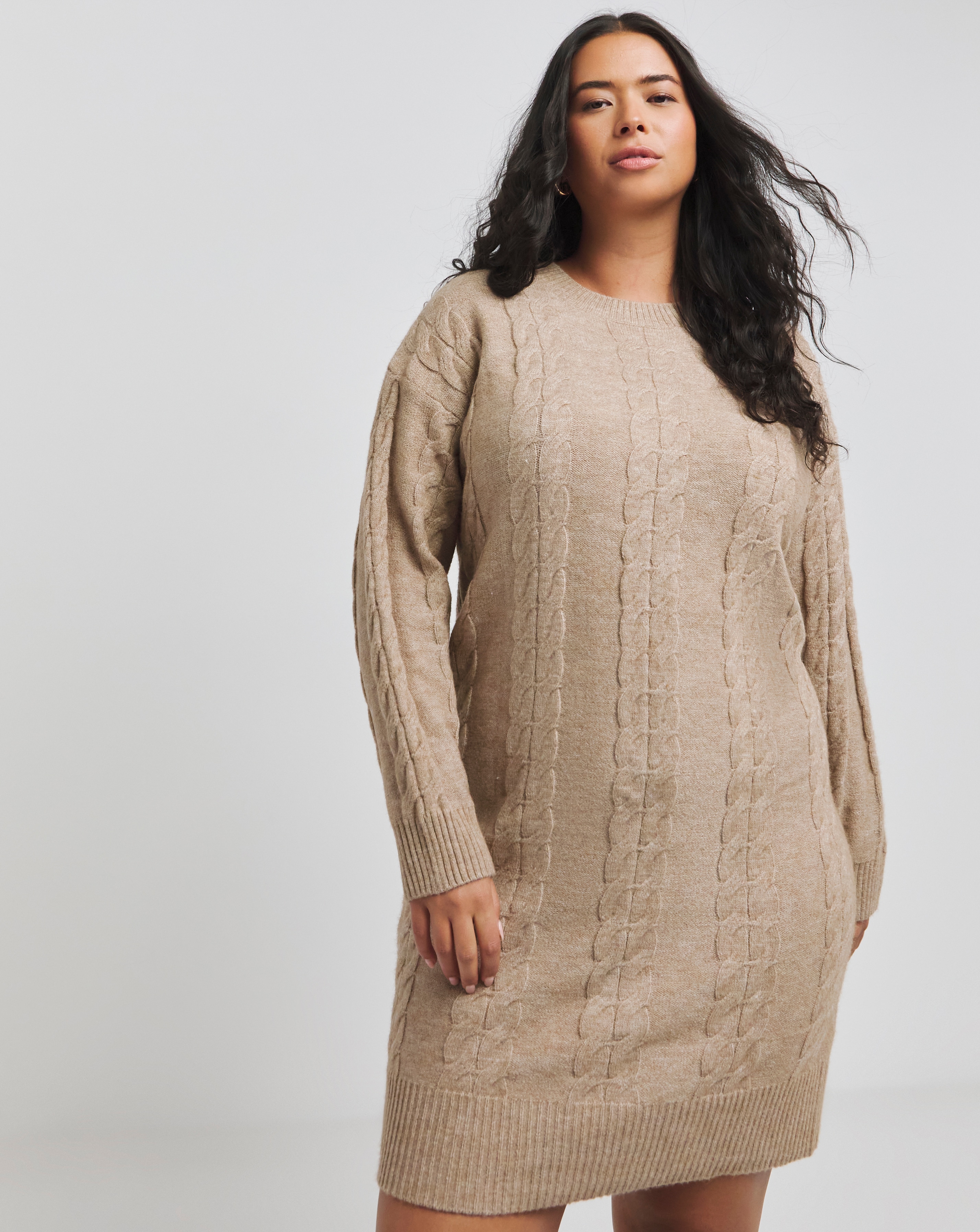 Simply Be - Women's Brown Cable Knit Dress - Size 8/10 - Brown - 56% Polyester 26% Polyamide 18% Acrylic