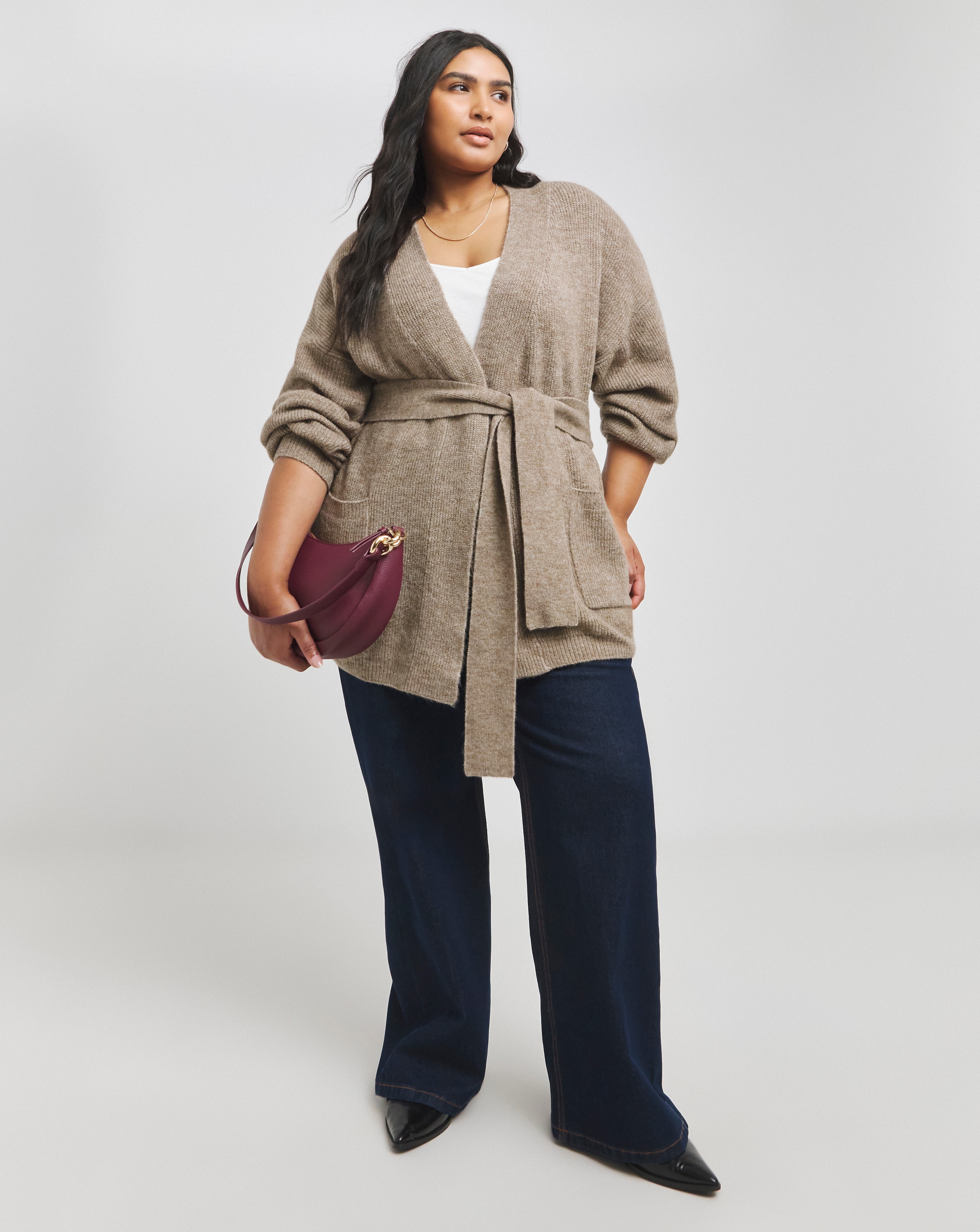 Belted Volume Sleeve Cardigan