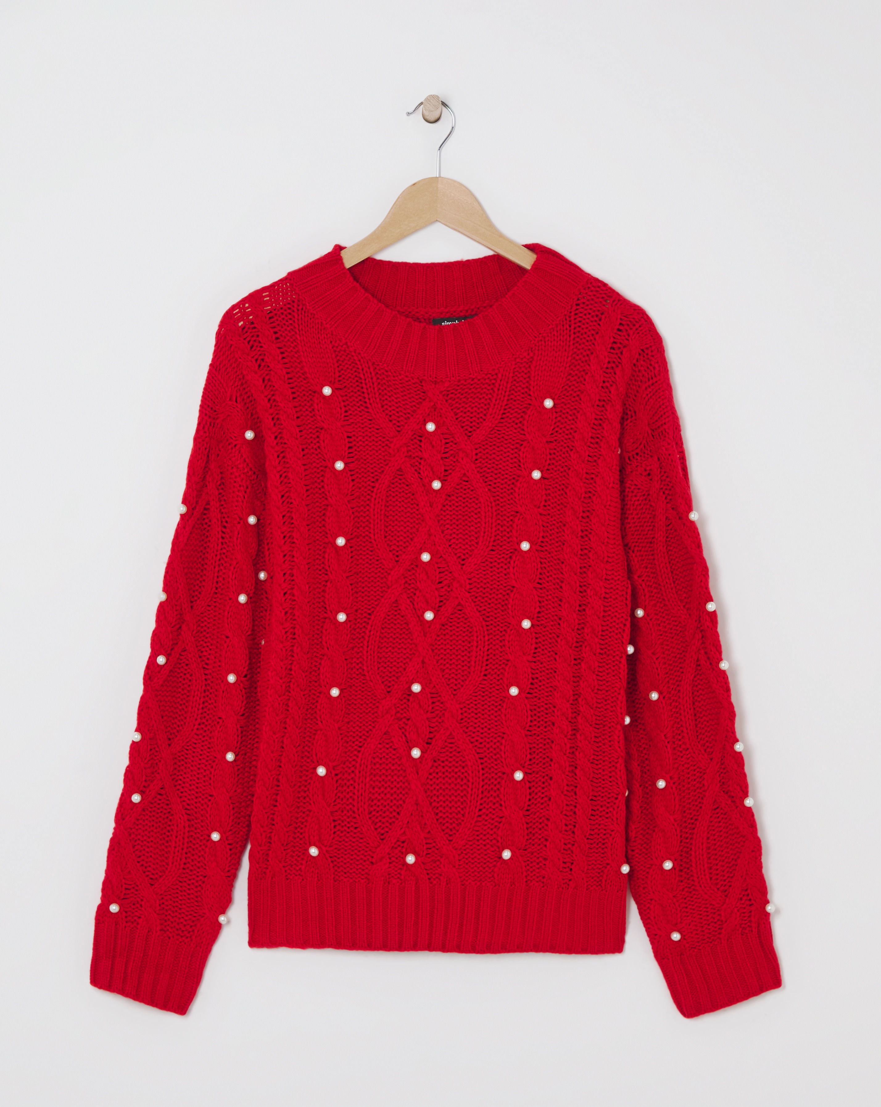 Red Pearl Cable Knit Jumper