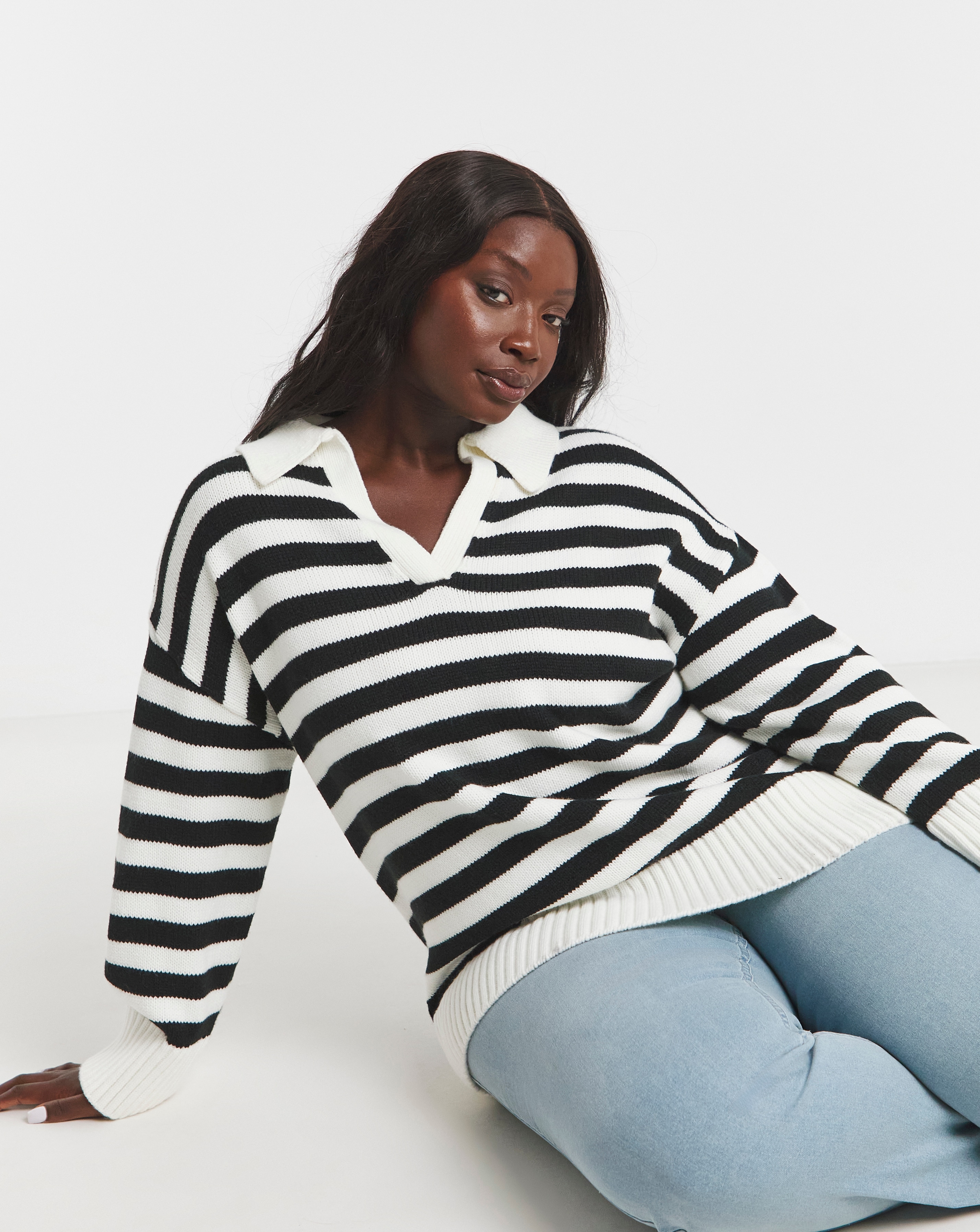 Simply Be Stripe Collar Detail Jumper