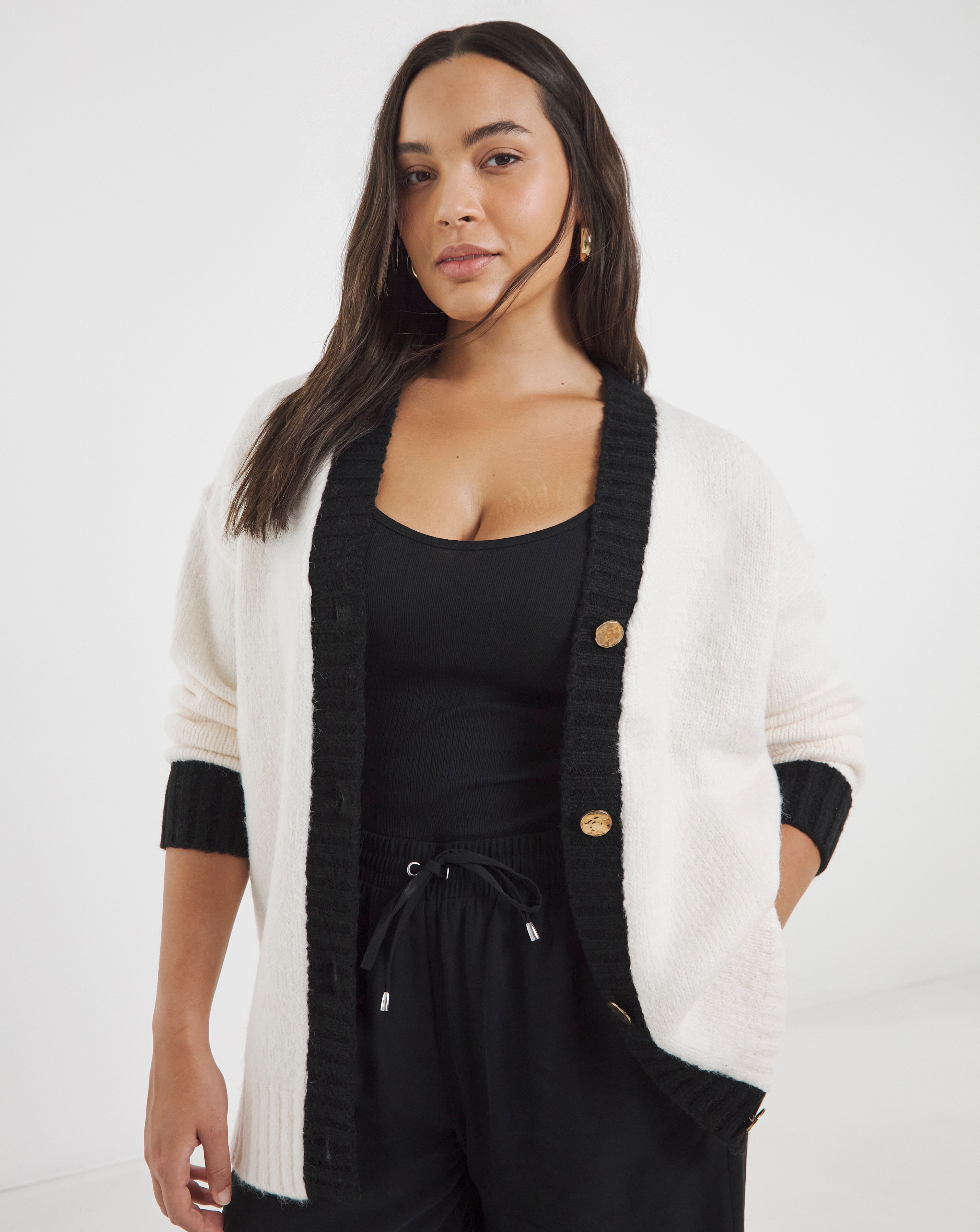 Simply Be Mono Tipped Boyfriend Cardigan