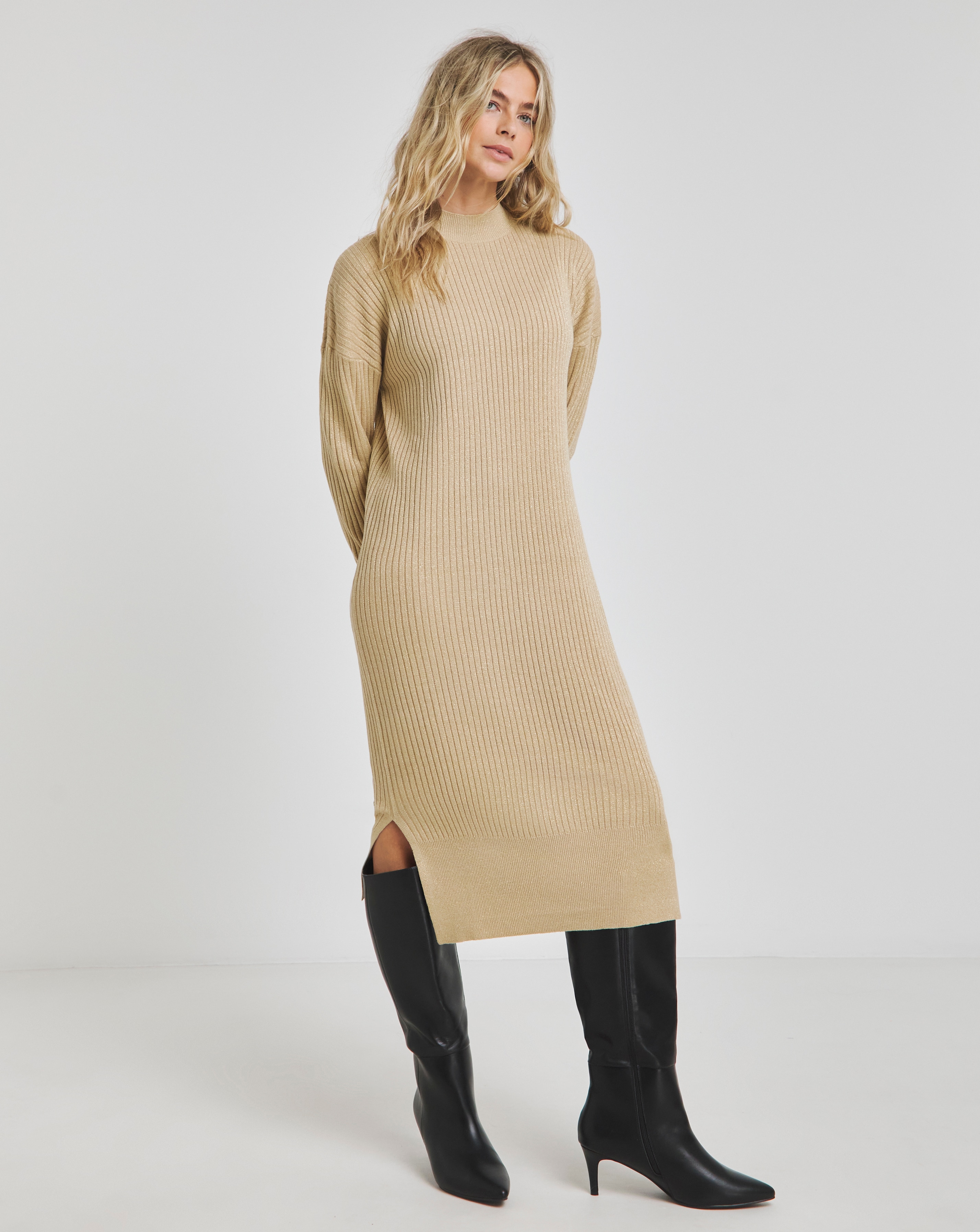 Simply Be - Women's Metallic Rib Knit Mini Dress - Size 8/10 - Gold - 84% Acrylic 11% Polyester 5% Metallic