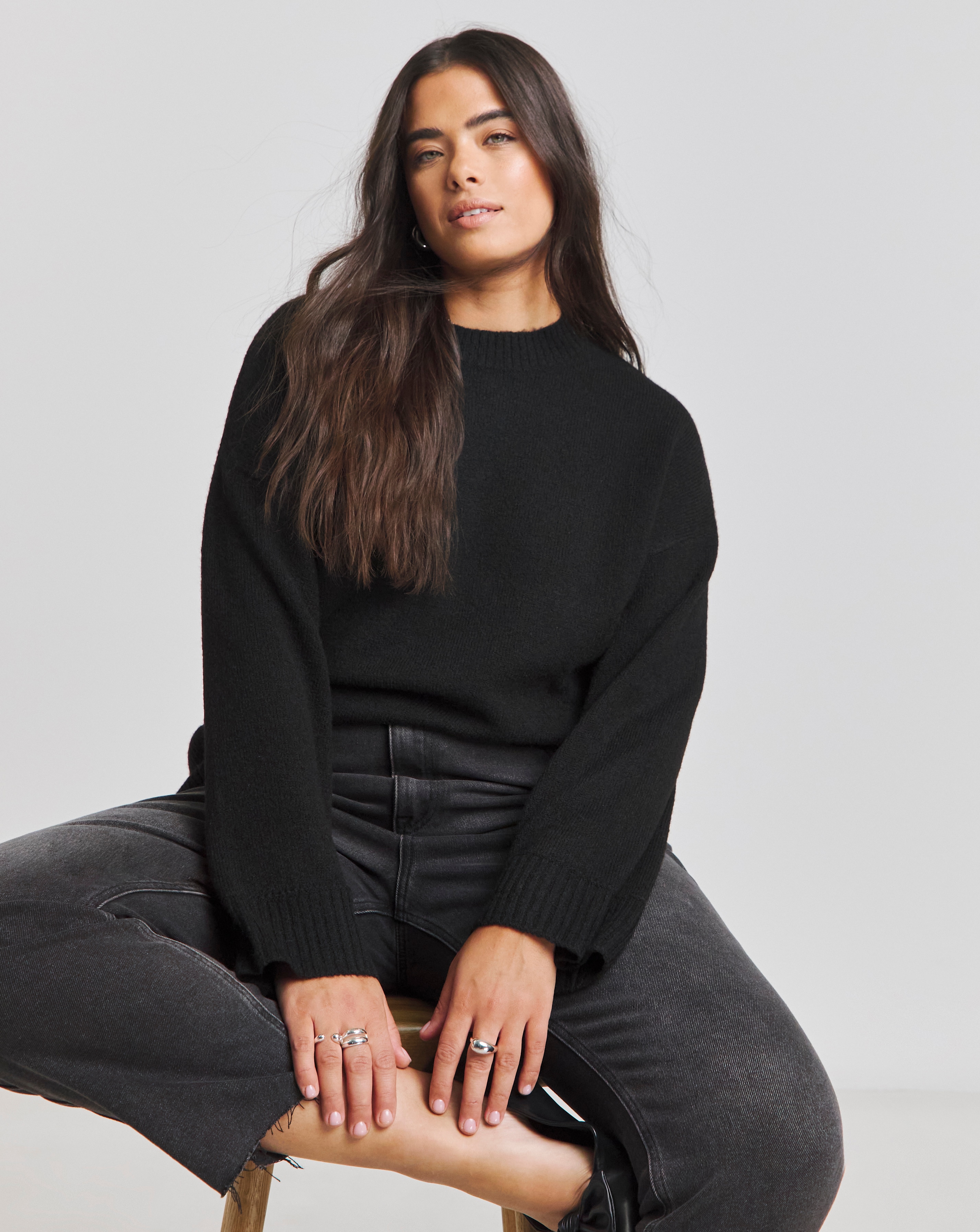 Simply Be Black Crew Neck Knitted Jumper