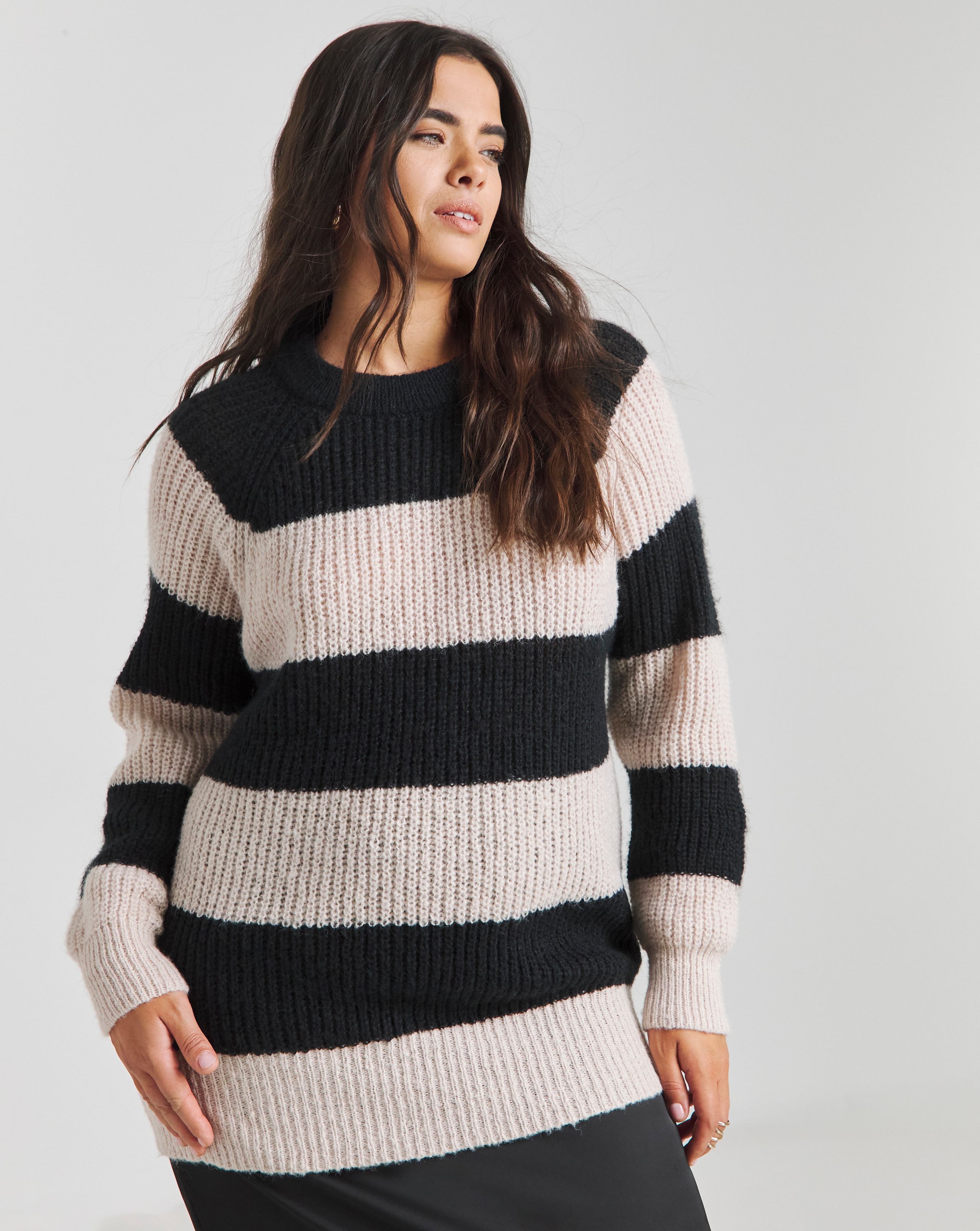 Simply Be Mono Stripe Fluffy Jumper