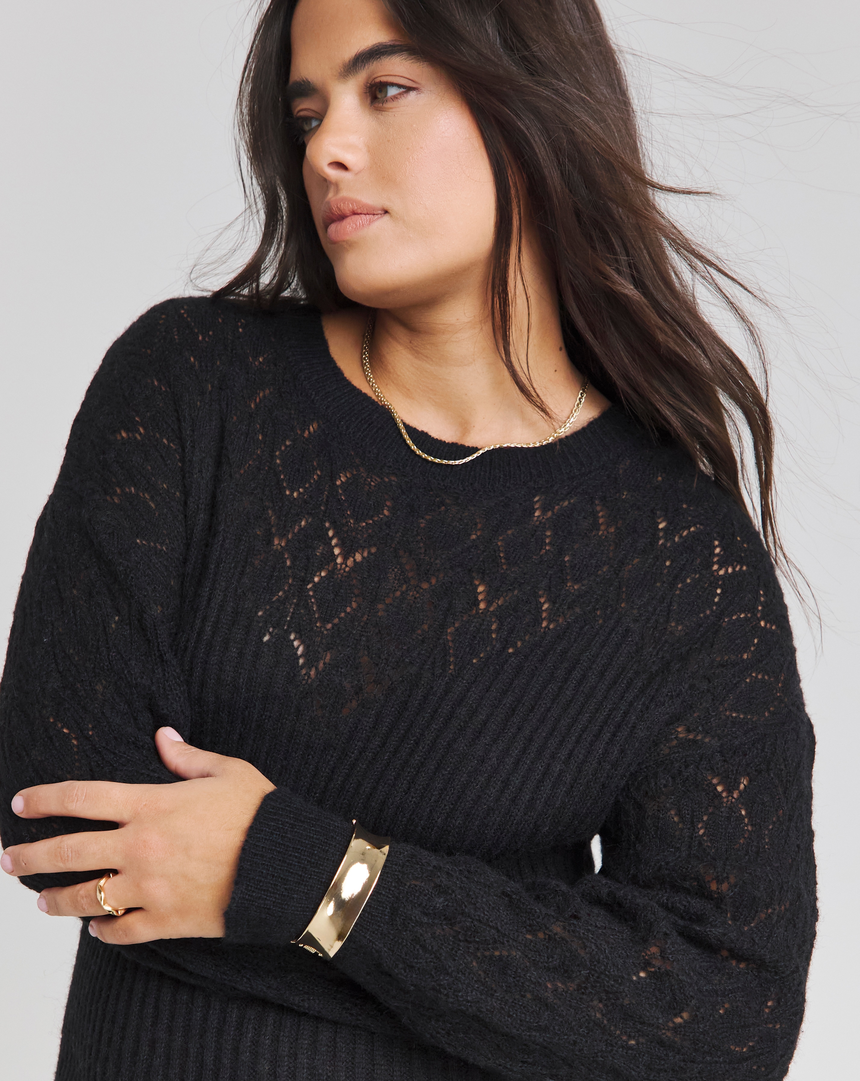 Simply Be - Women's Black Pointelle Rib Knitted Dress - Size 8/10 - Black - 44% Nylon 38% Acrylic 18% Wool