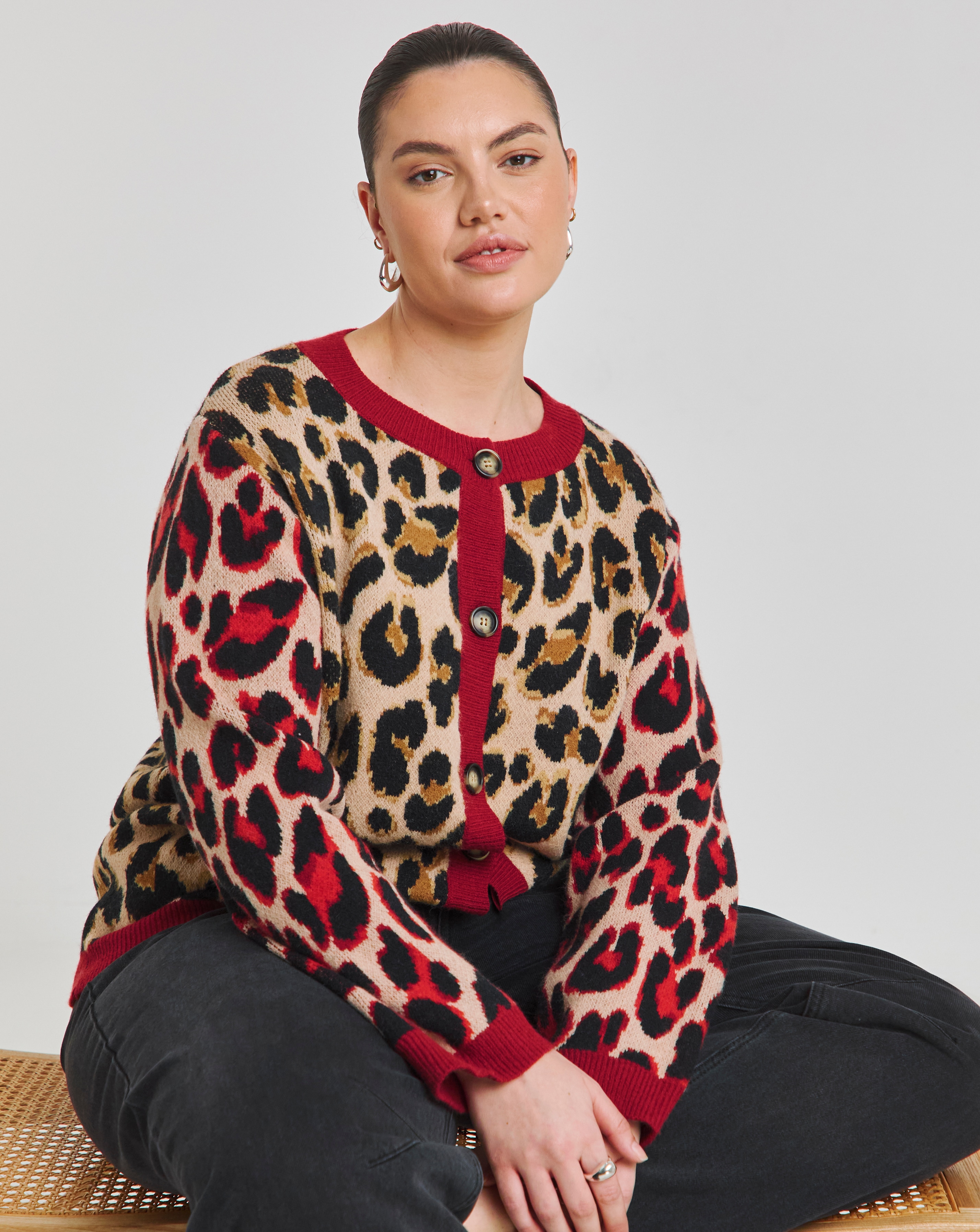 Simply Be Leopard Jacquard Cardigan
