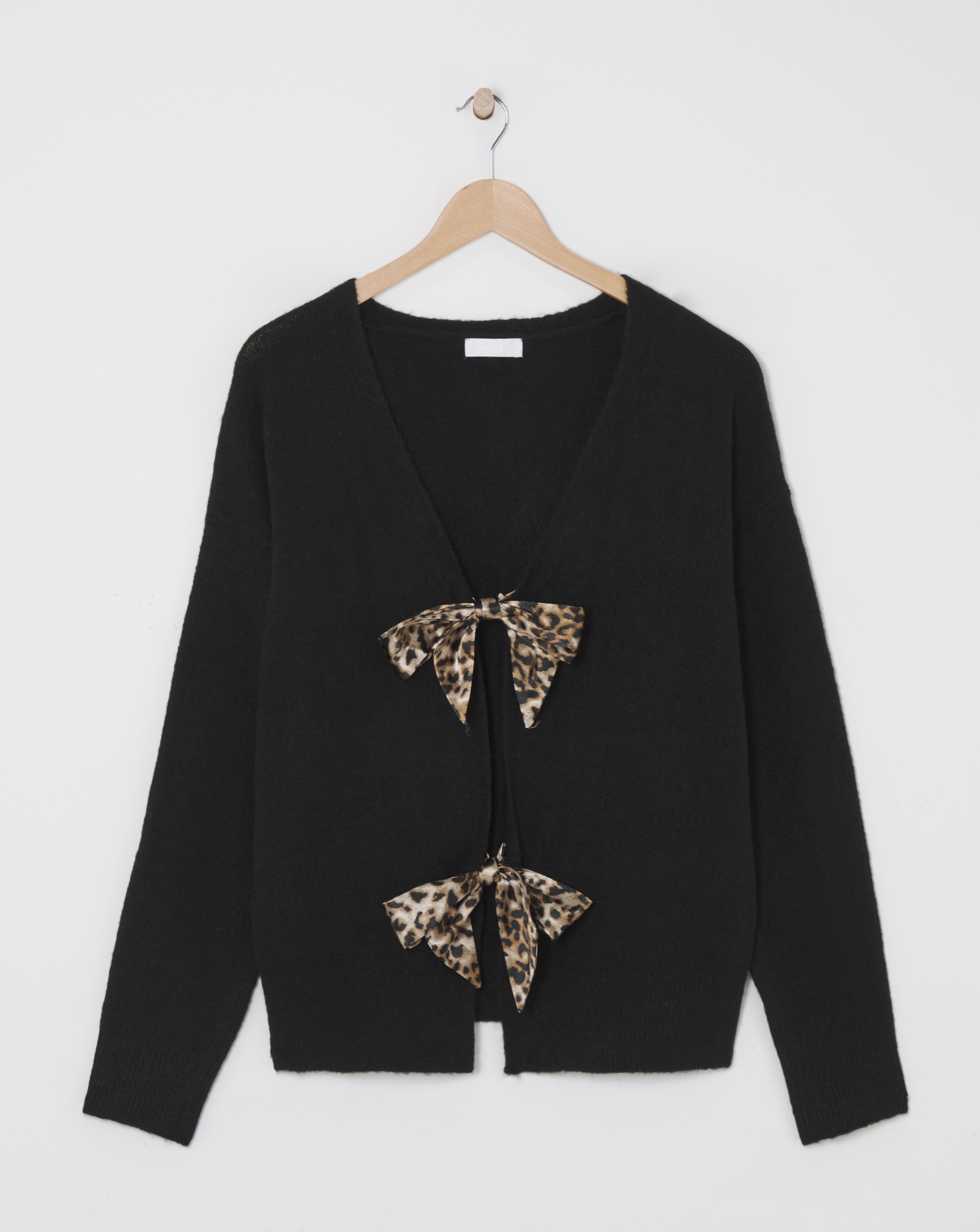 Black Leopard Bow Tie Front Cardigan