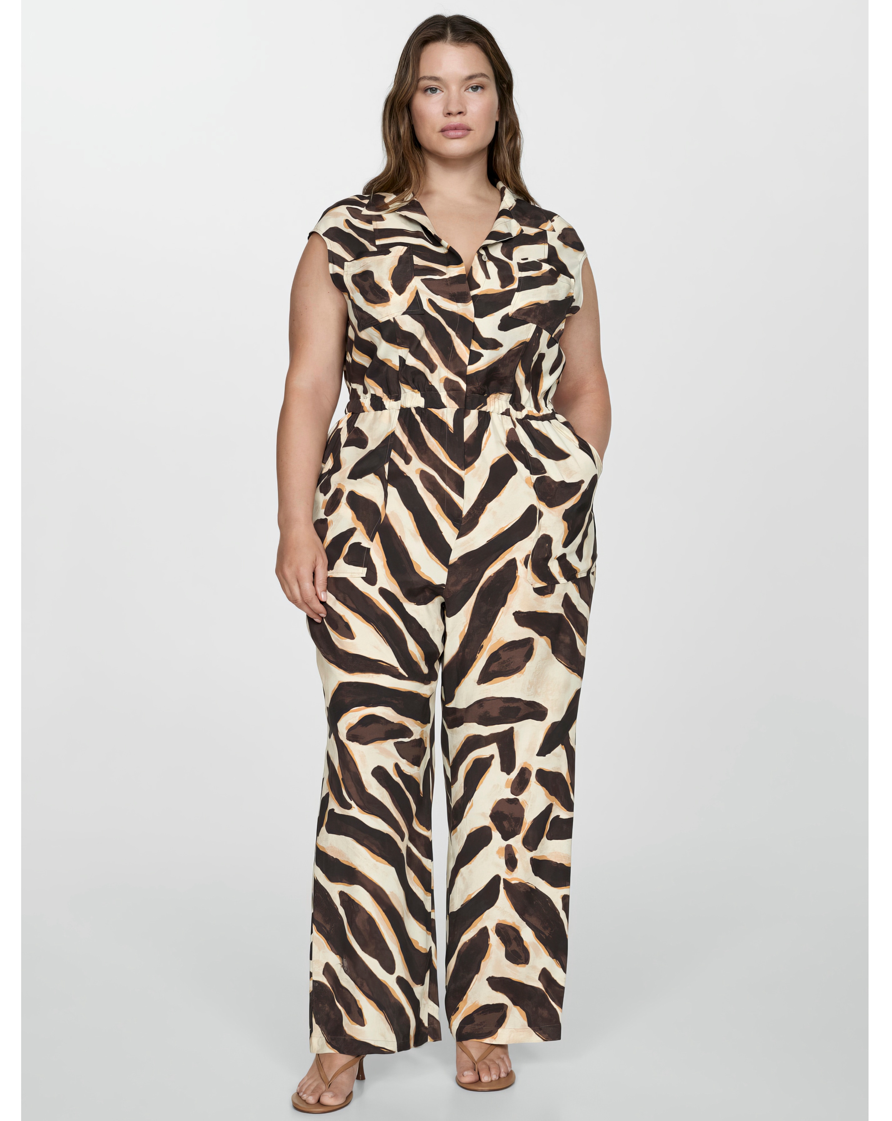 Mango Animal Print Jumpsuit With Pockets
