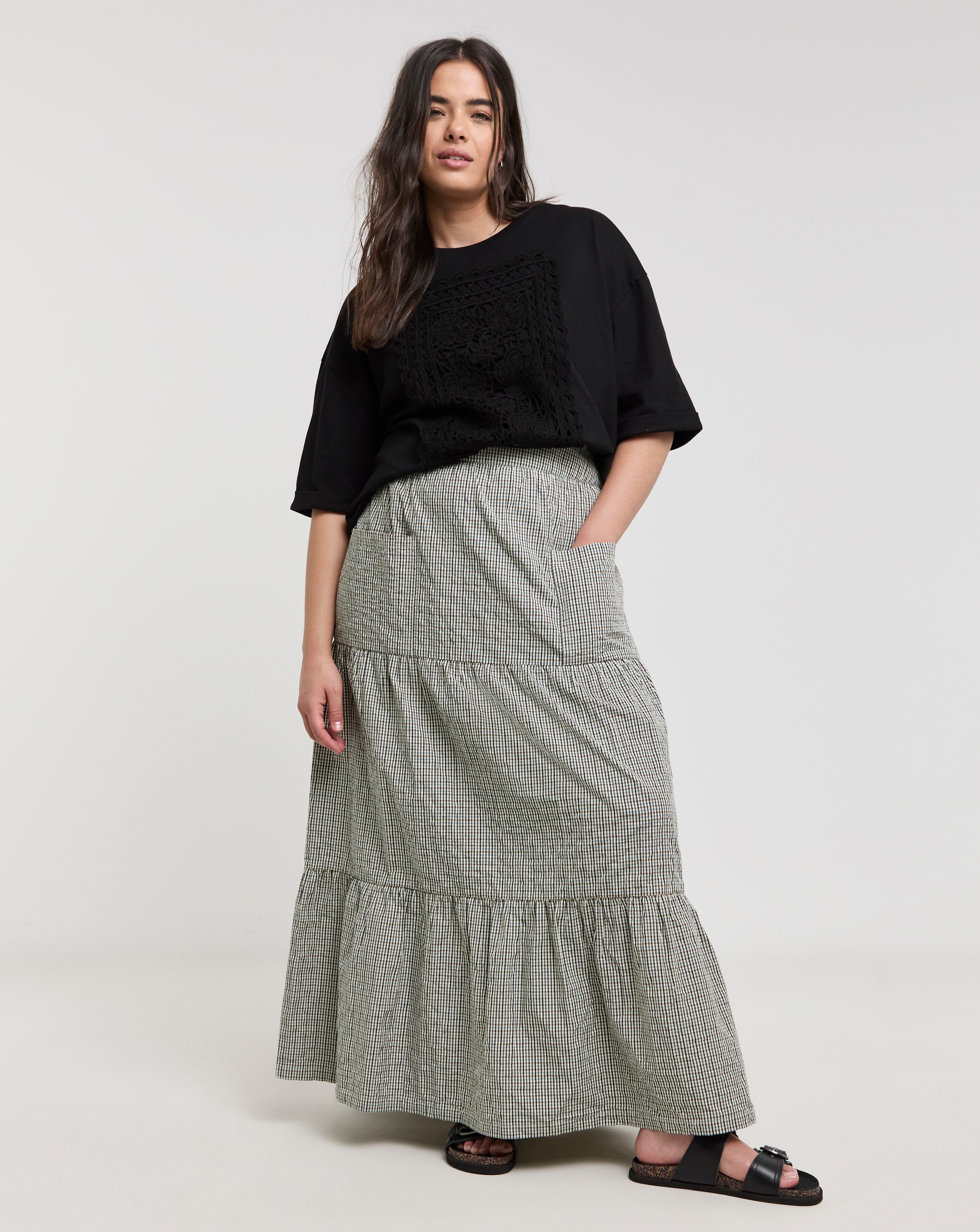 Native Youth Check Maxi Skirt