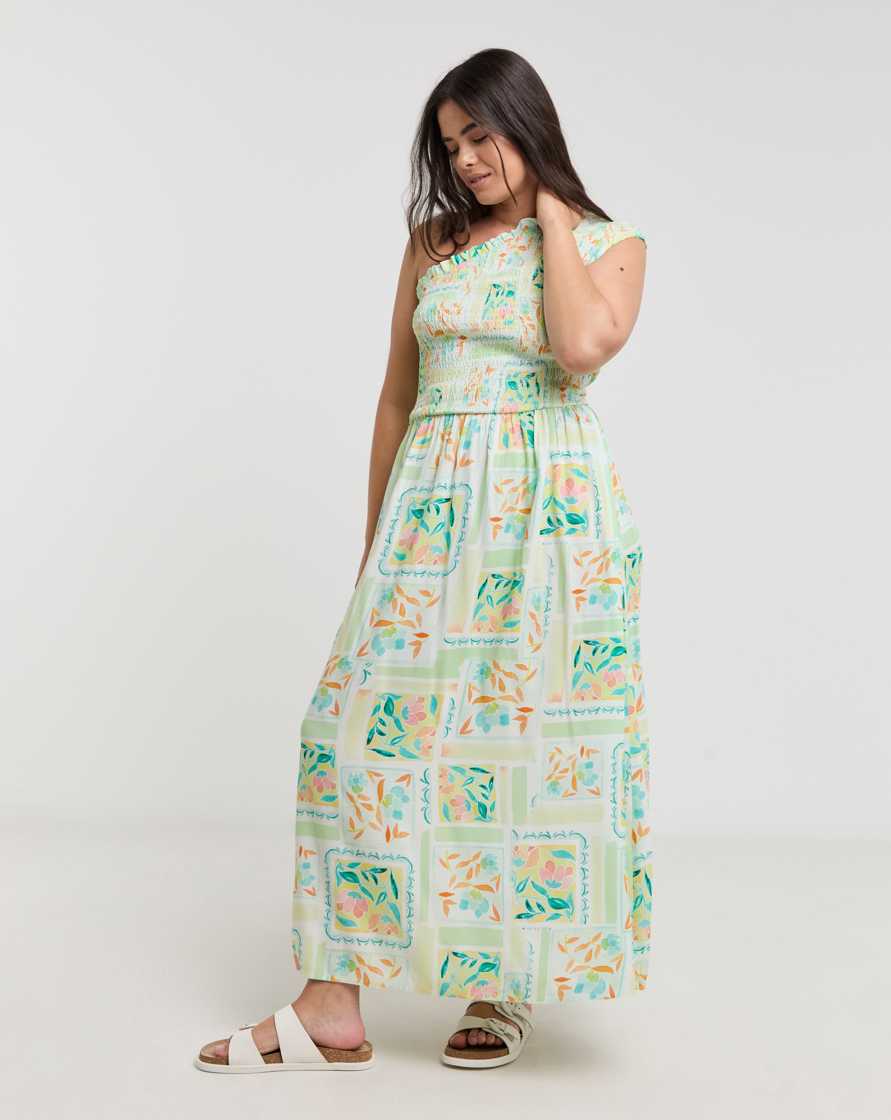 Native Youth Shirred Midaxi Dress