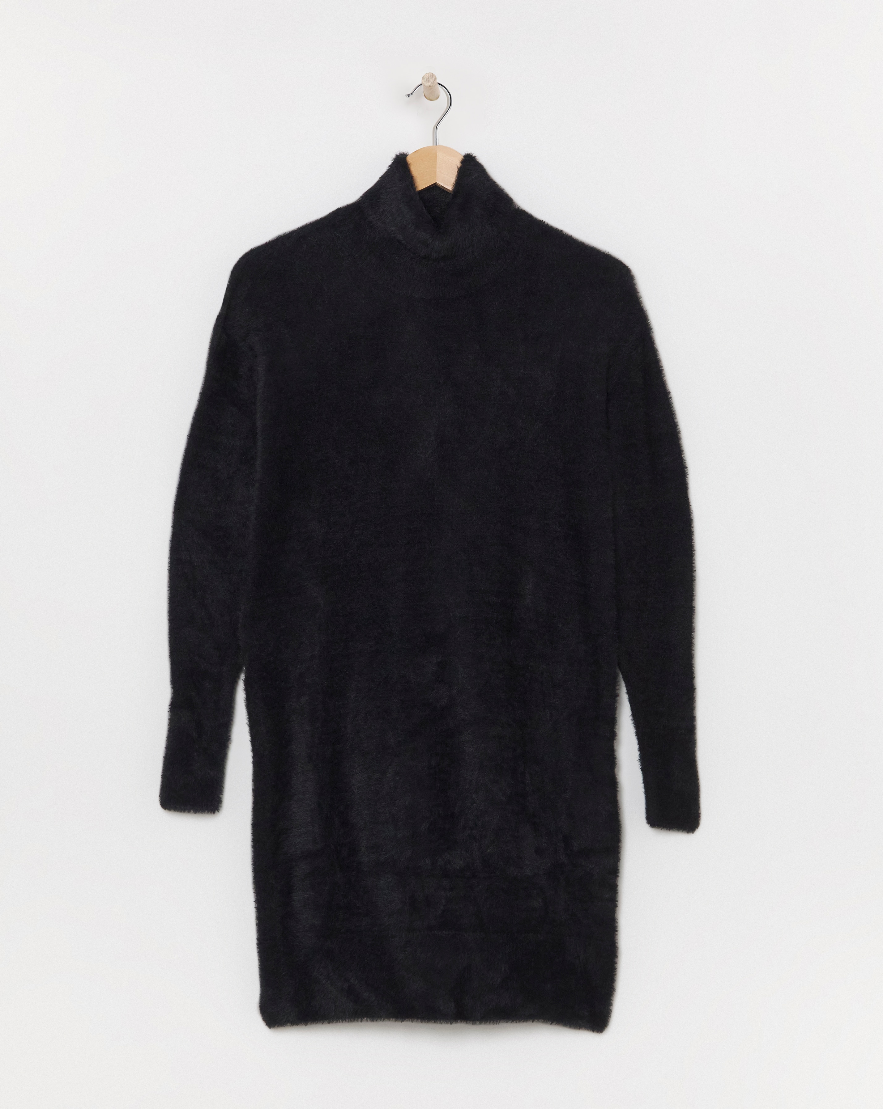 Simply Be - Women's Black Fluffy High Neck Mini Dress - Size 8/10 - Black - 70% Nylon 20% Viscose 10% Polyester