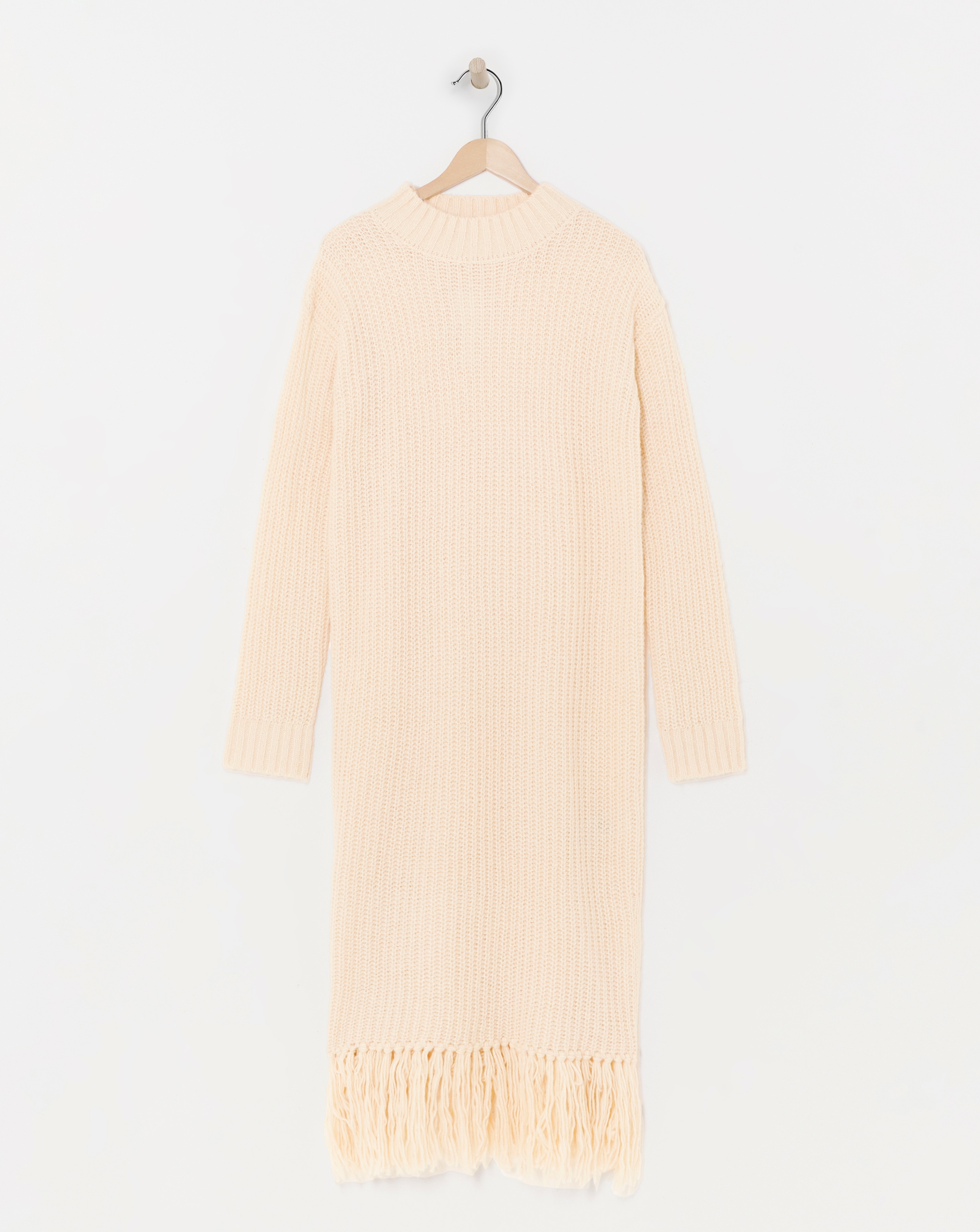 Simply Be - Women's Cream Fringe Knitted Midi Dress - Size 8/10 - Cream