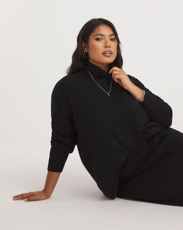 Black Roll Neck Longline Jumper | Simply Be