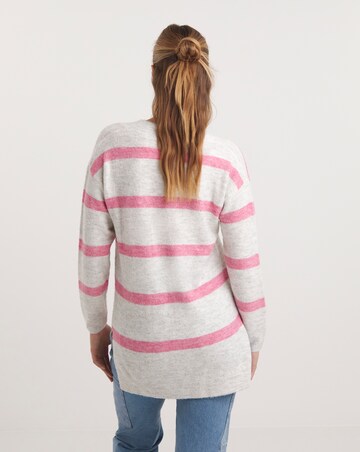 Pink u0026 Grey Stripe Slouchy V Neck Longline Jumper | Simply Be