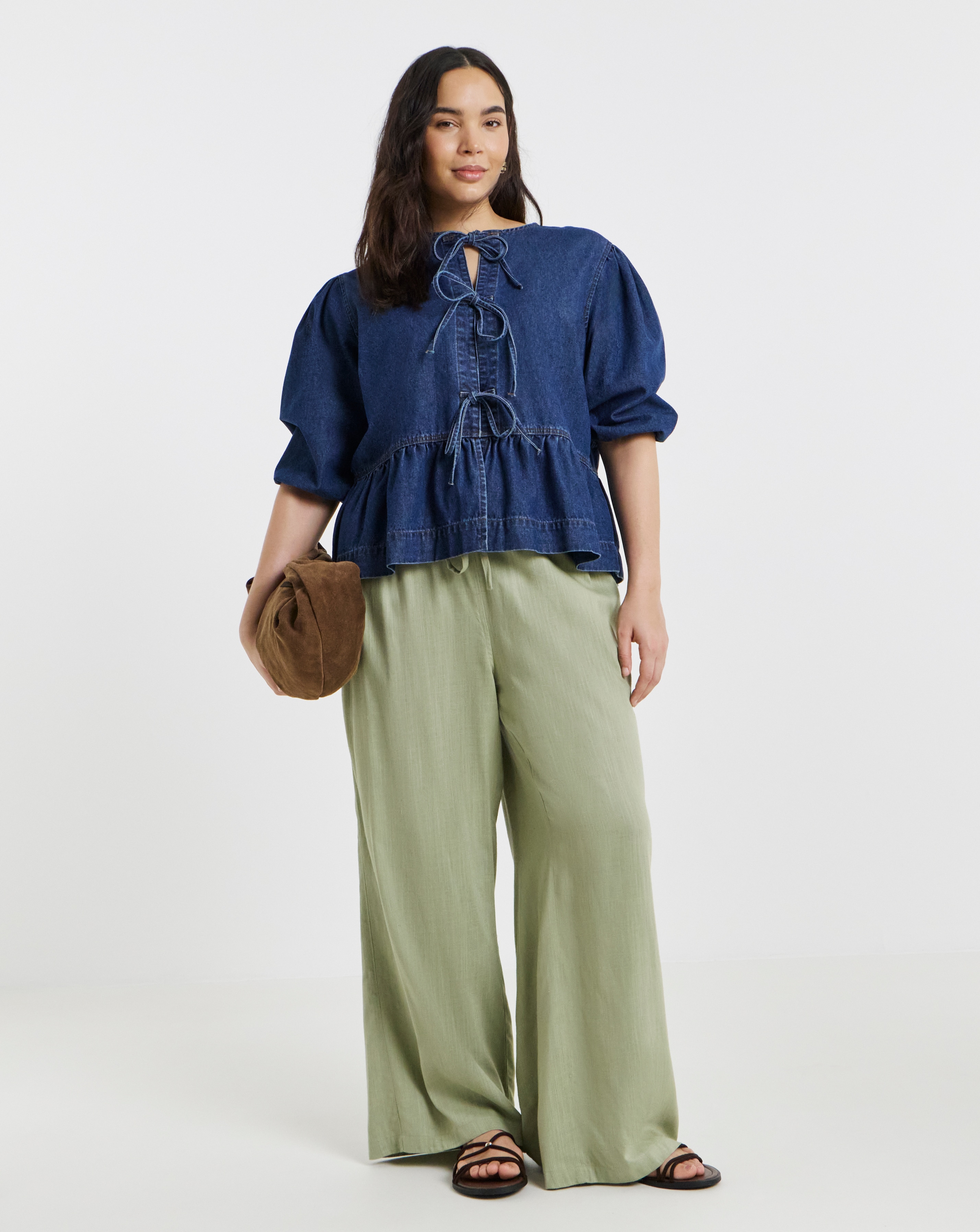 New In - Simply Be Wide Leg Linen Mix Trousers
