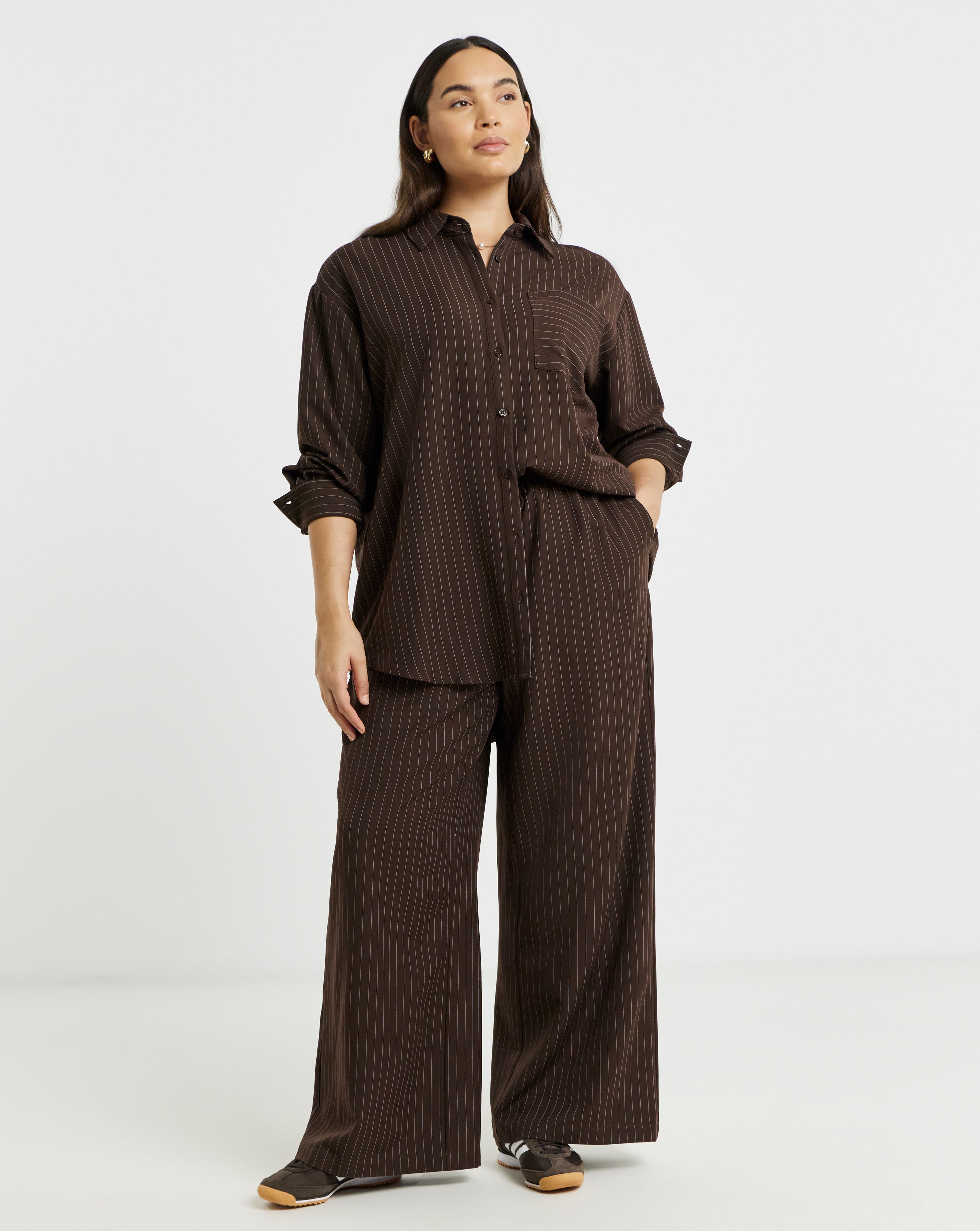 Pinstripe Drawstring WideLeg Trousers