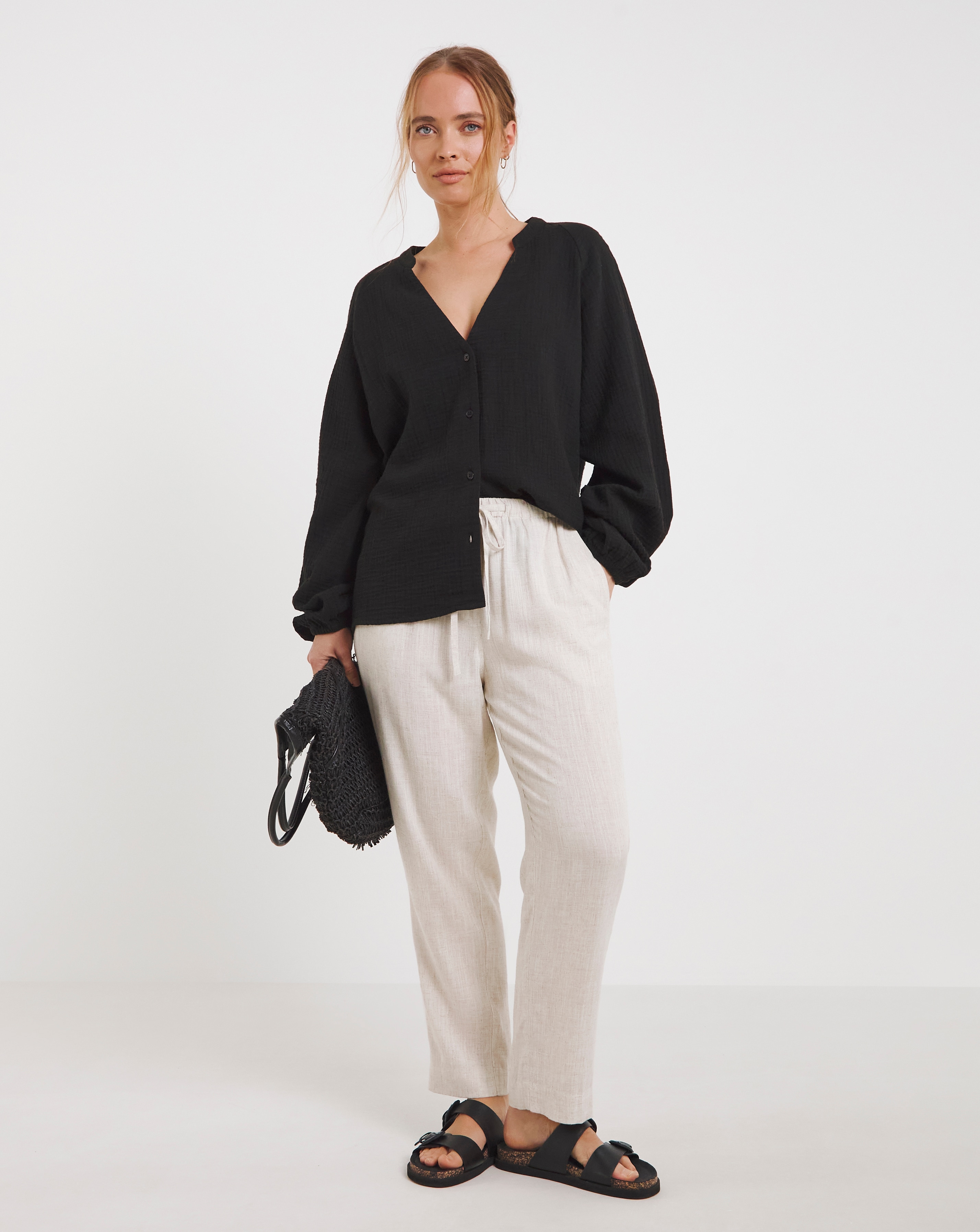 Simply Be Linen Mix Tapered Trousers