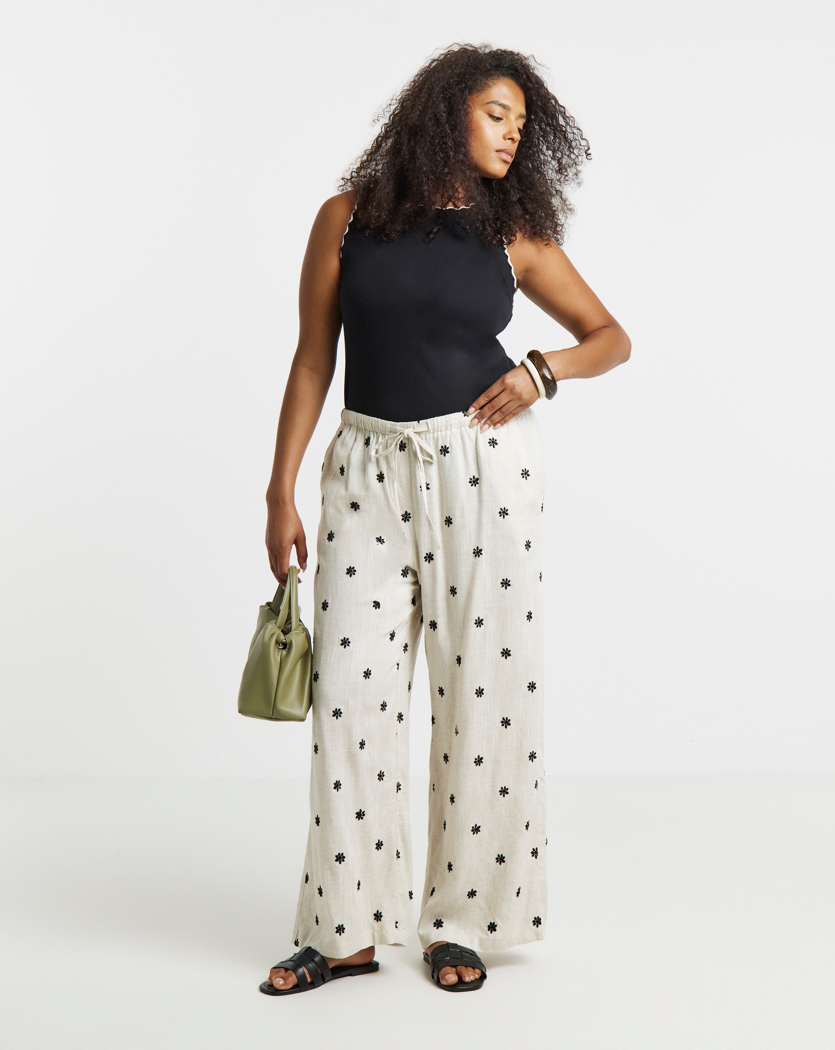 Simply Be Daisy Embroidered Wide Trouser