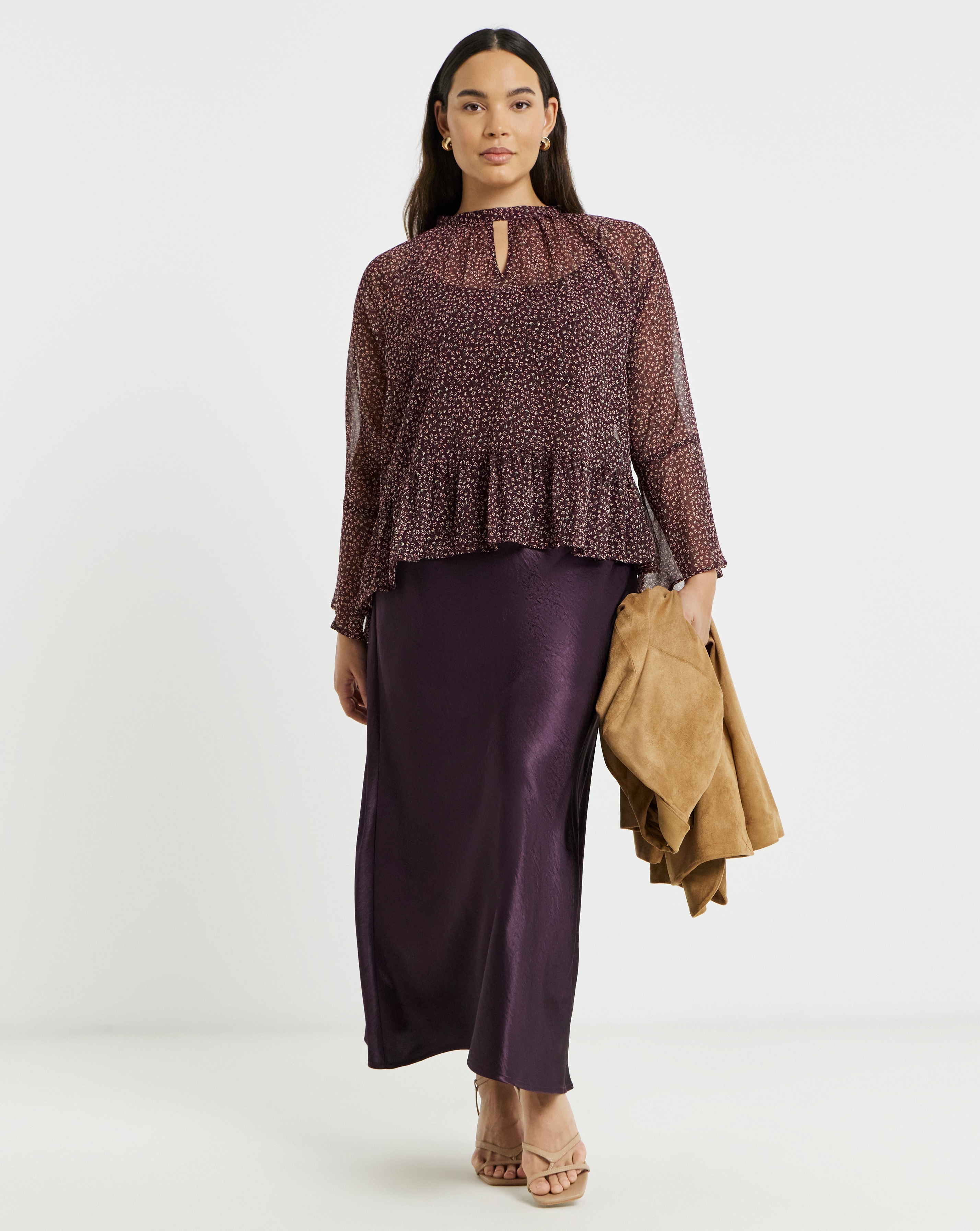 Simply Be Plum Satin Maxi Skirt