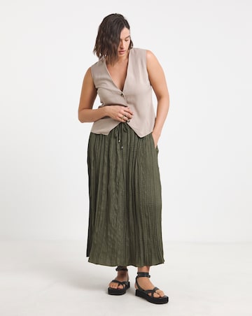 Khaki Tie Waist Textured Midaxi Full Skirt