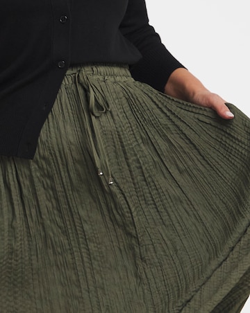 Khaki Tie Waist Textured Midaxi Full Skirt