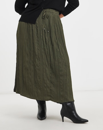 Khaki Tie Waist Textured Midaxi Full Skirt