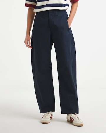 Navy Barrel Leg Trouser