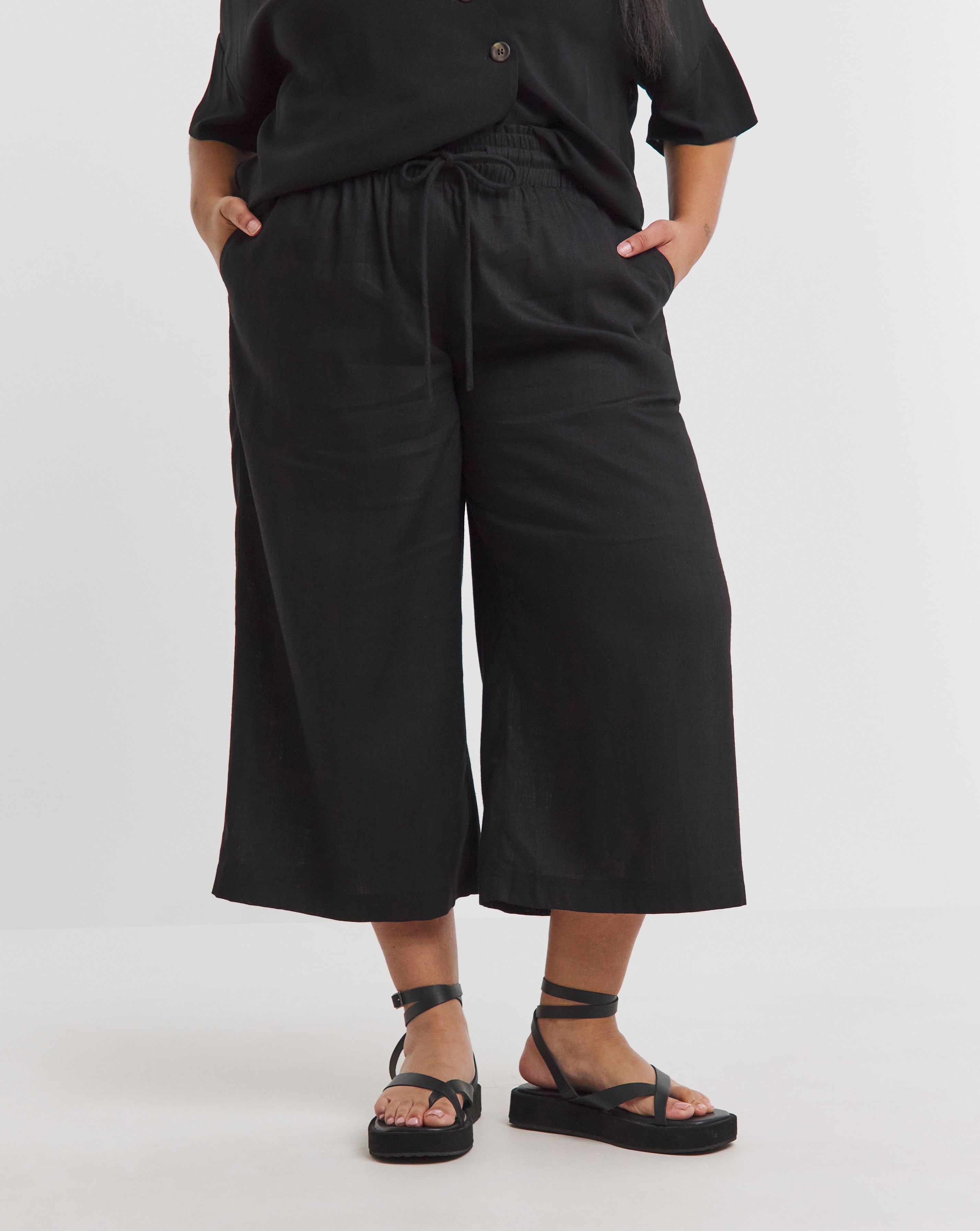 Simply Be Tie Waist Linen Mix Culottes