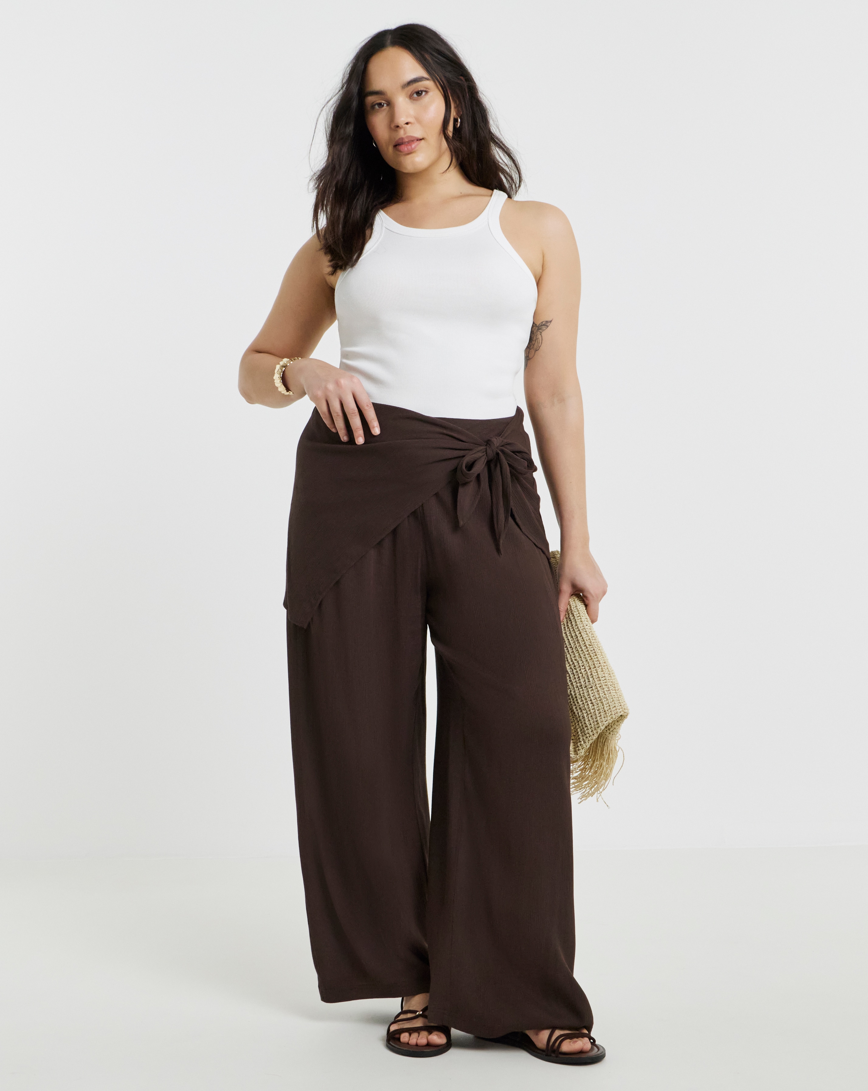 New In - Simply Be Chocolate Tie Wast Trouser