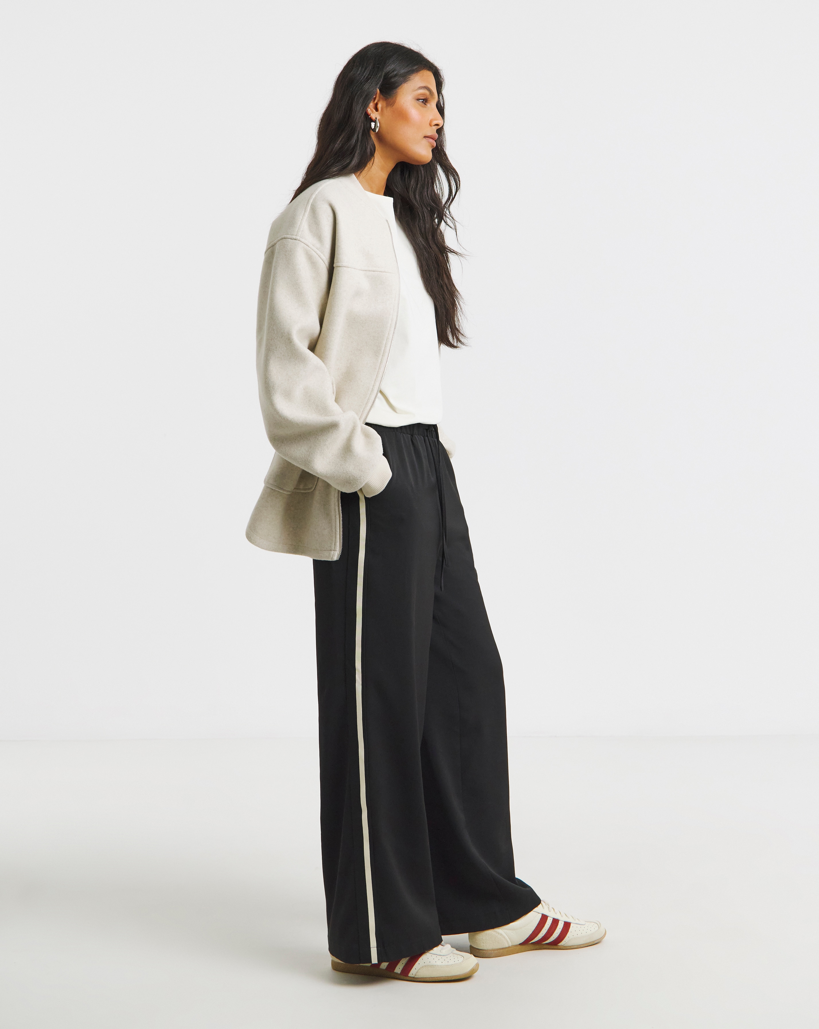 Black Side Stripe Wide Leg Trousers