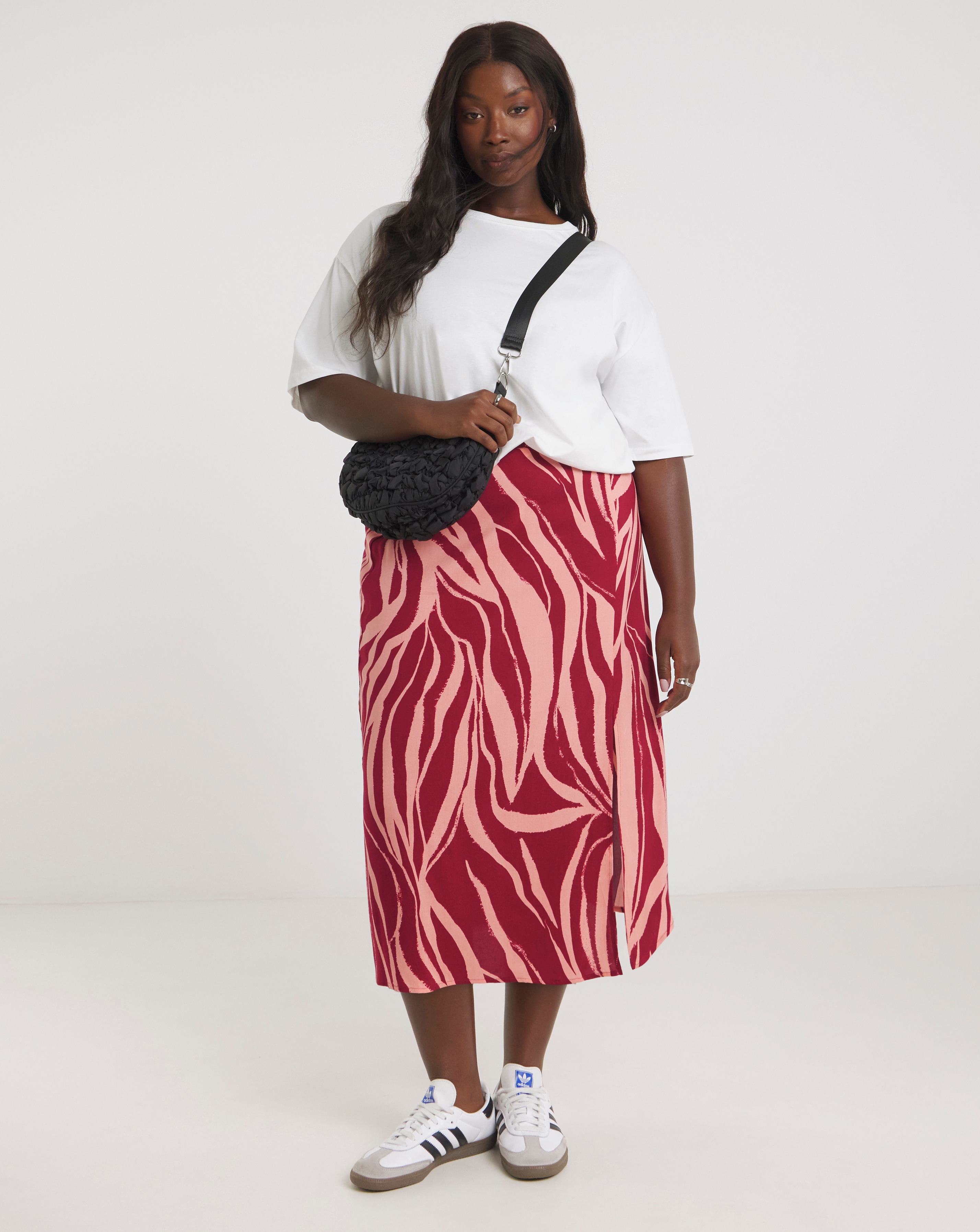 Spun Viscose Side Split Midi Skirt
