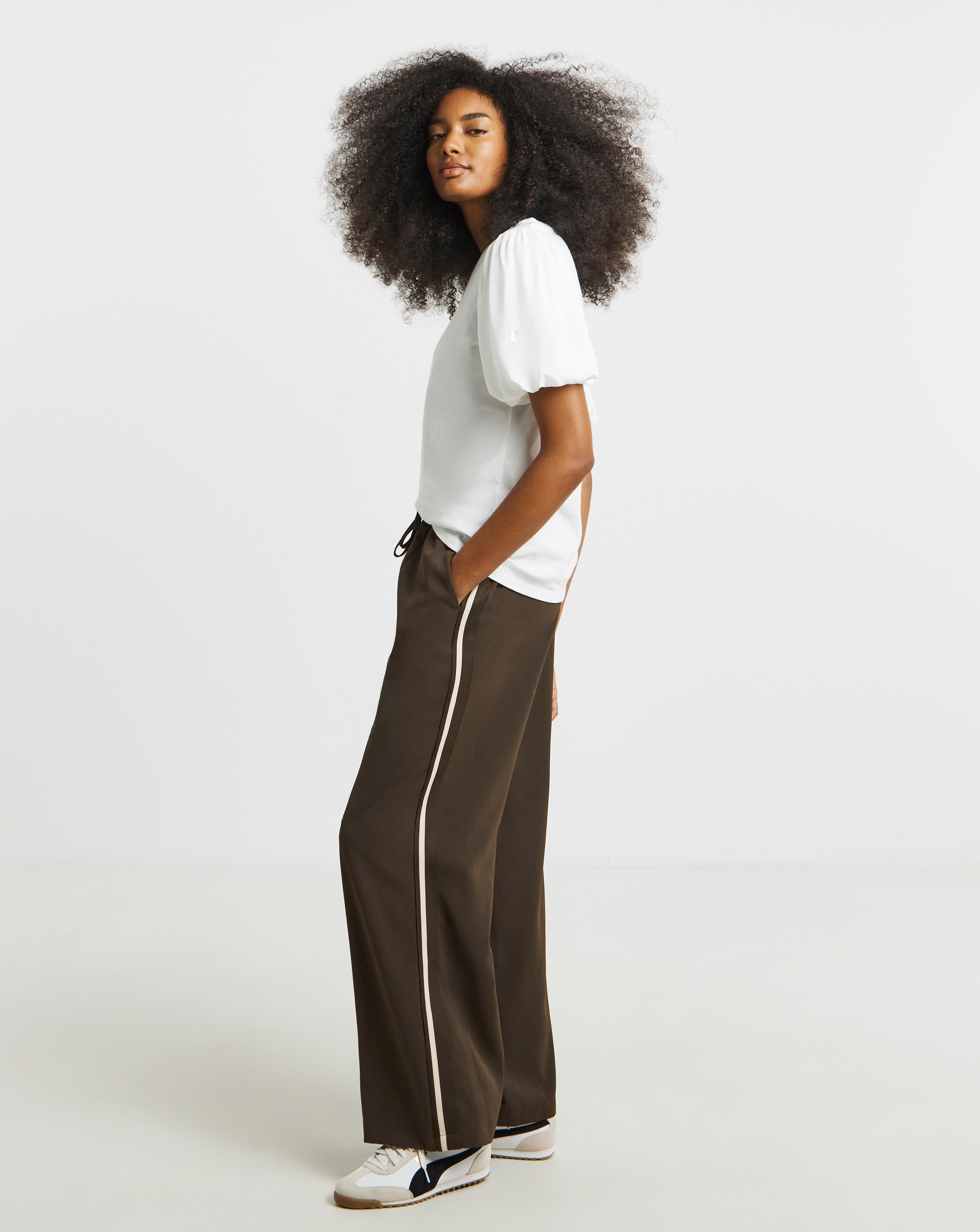 Chocolate Side Stripe Wide Leg Trousers