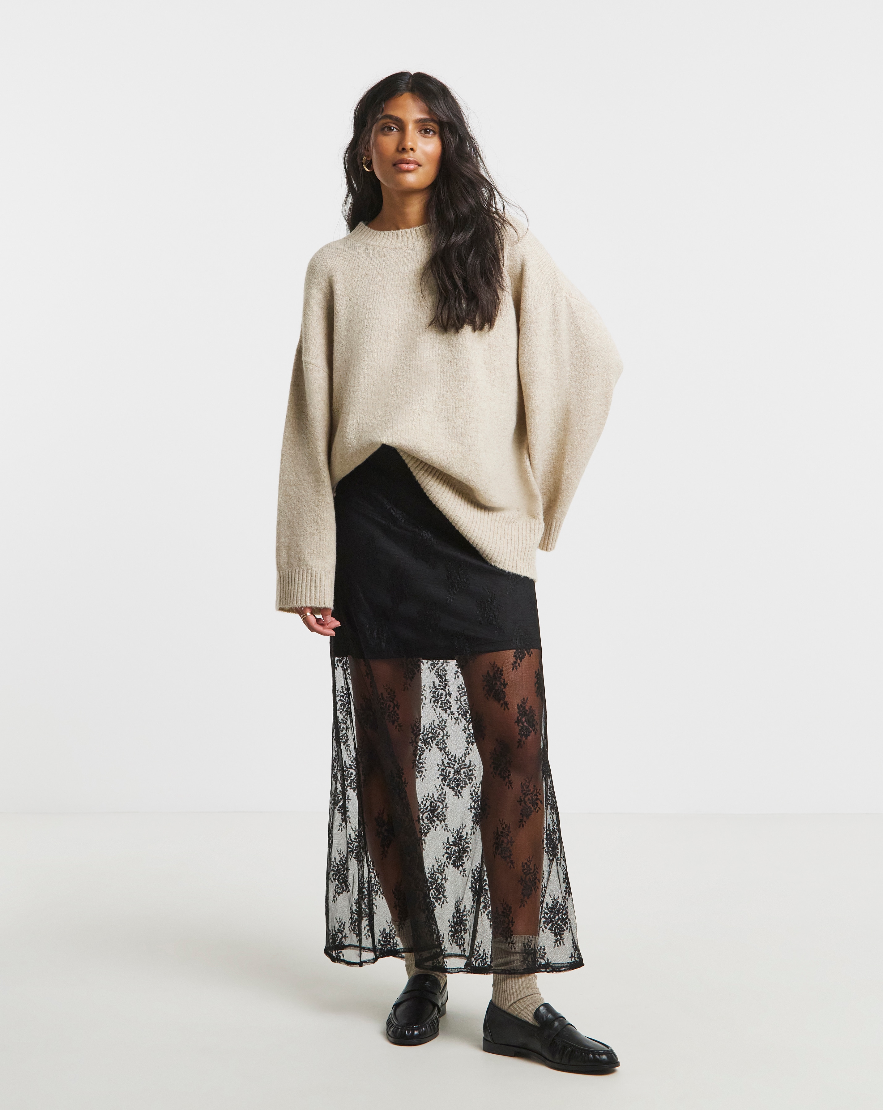 Simply Be Black Lace Full Maxi Skirt