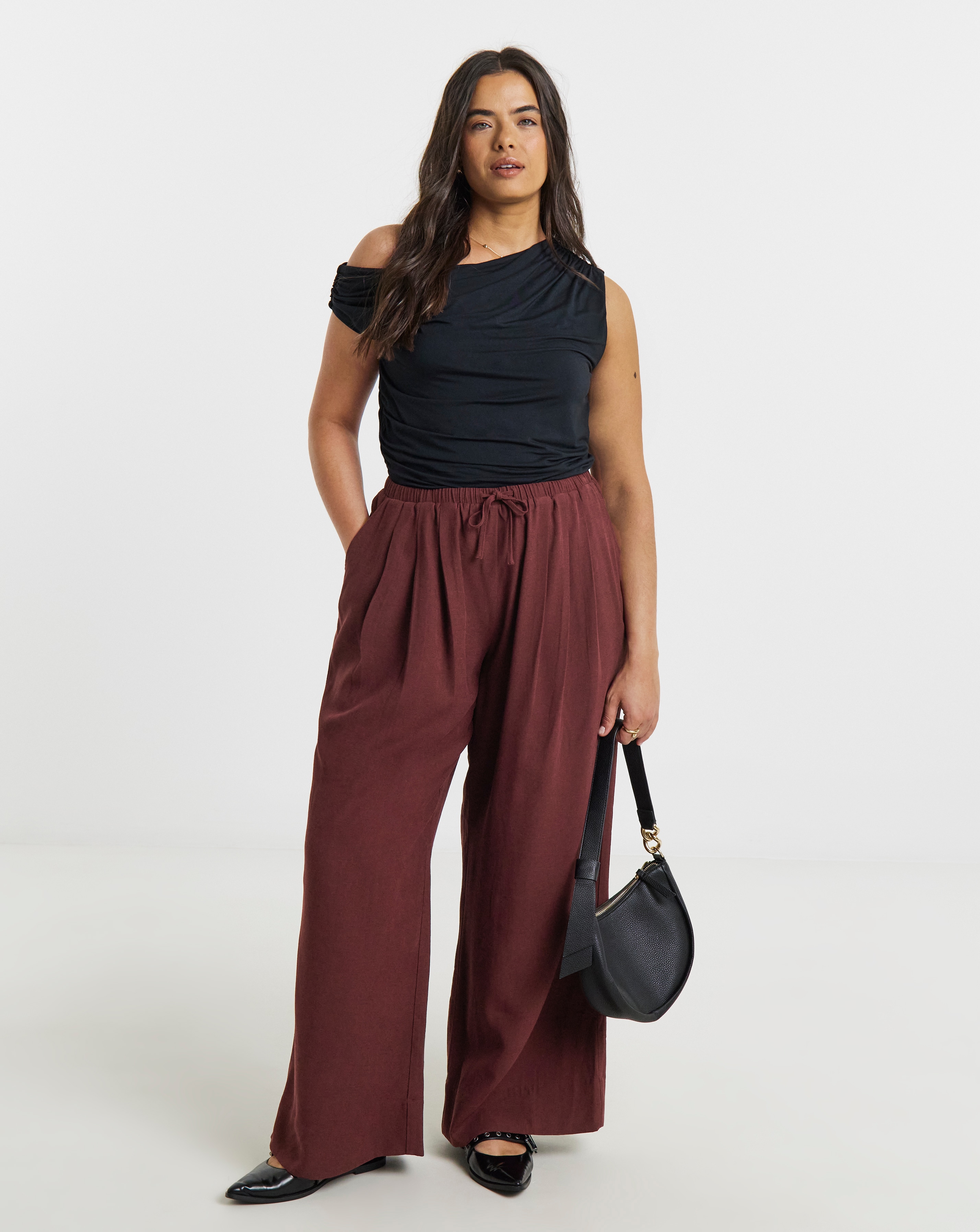 New In - Wine Pleat Front Palazzo Trouser