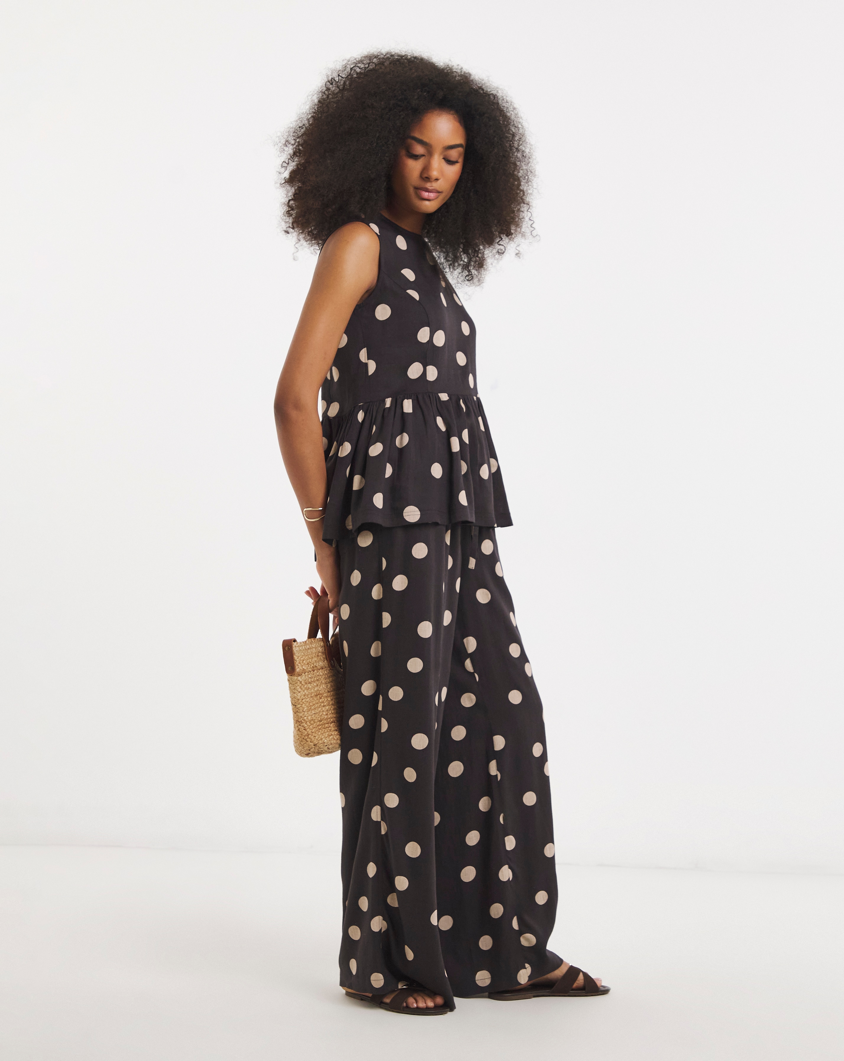 New In - Simply Be Chocolate Spot Linen Trouser