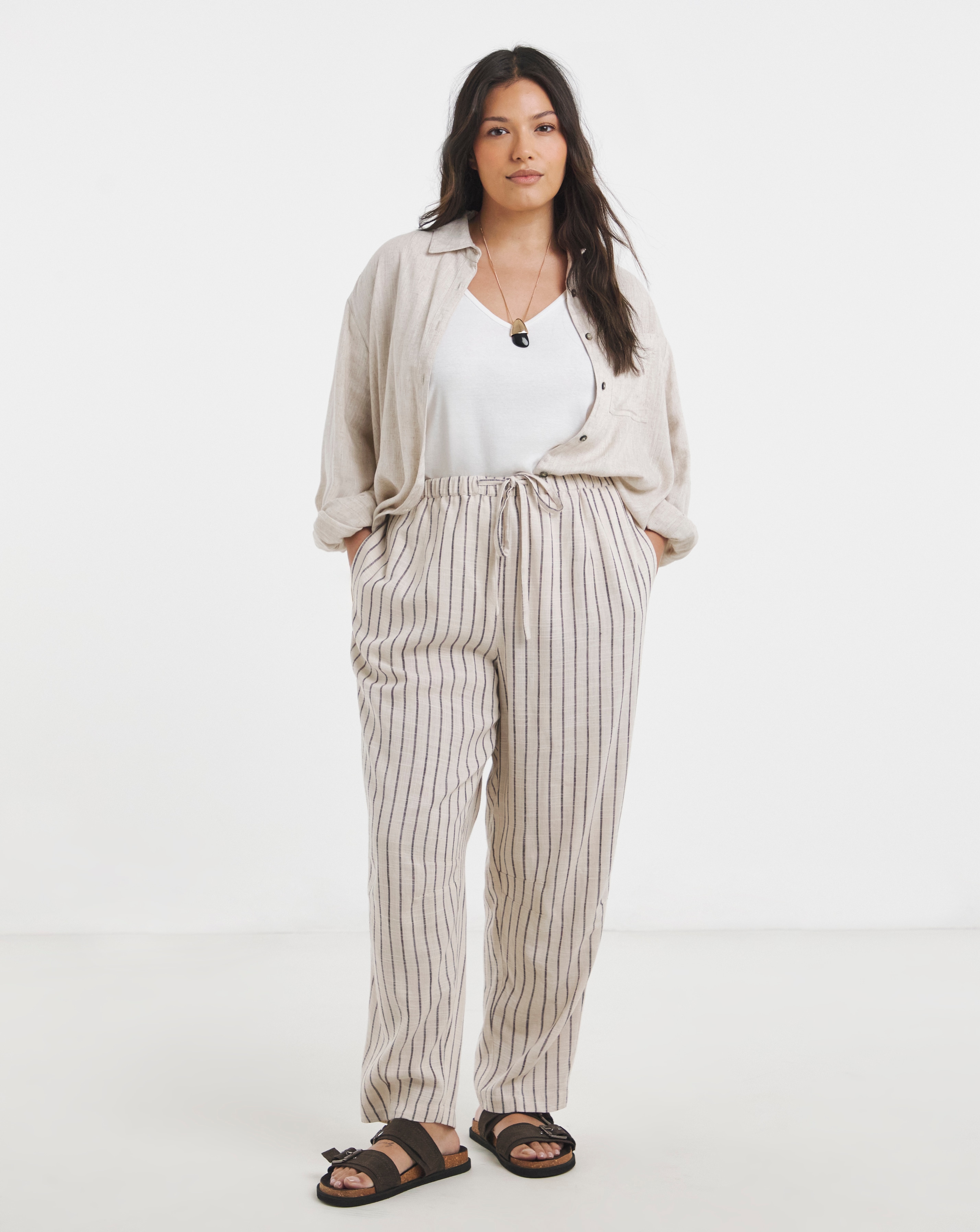New In - Simply Be Neutral Stripe Barrel Trouser